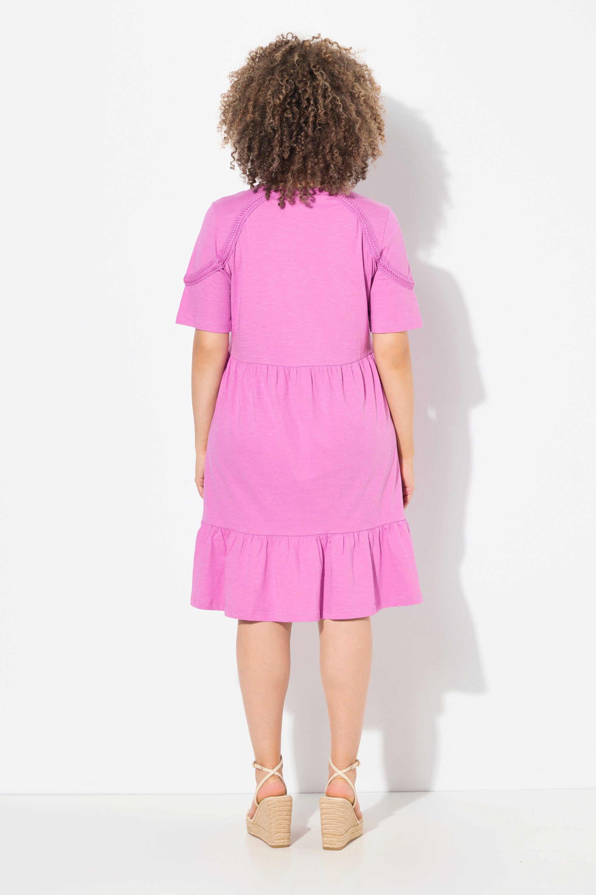 Ulla Popken Jerseykleid Jerseykleid Zierband A-Linie V-Ausschnitt Halbarm