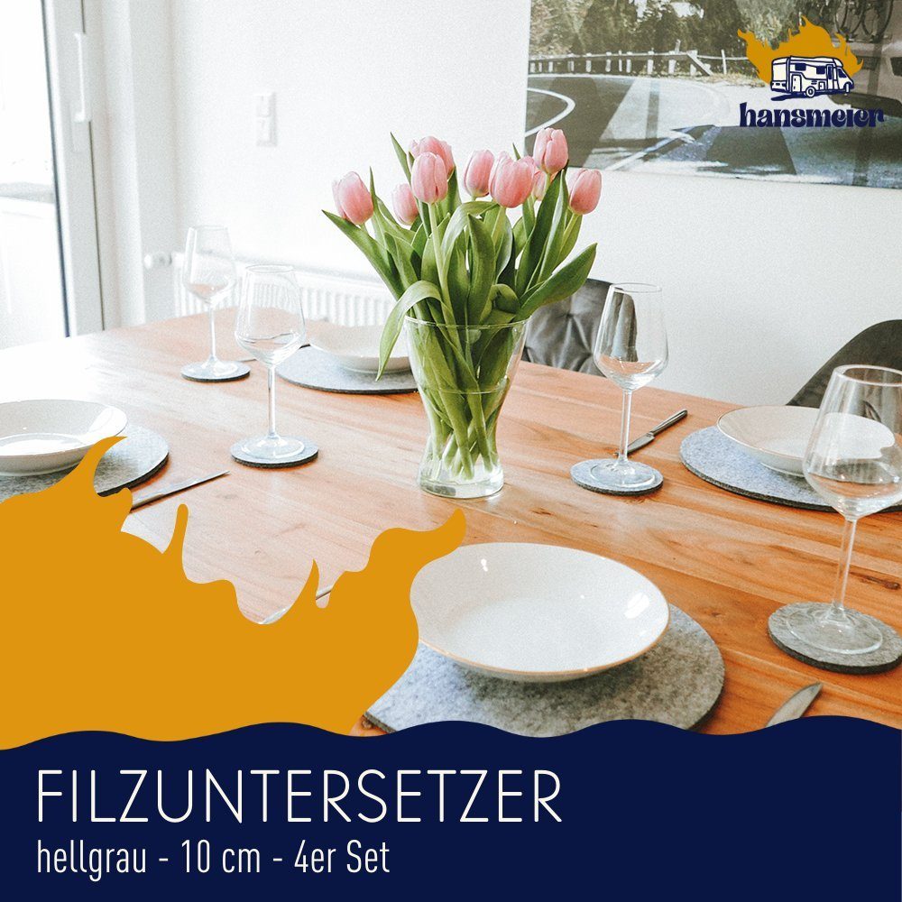 Hansmeier Glasuntersetzer runde Untersetzer aus Filz, praktisch & stilvoll, waschbar, Zubehör für Topf, Glas, Teller, Schüssel, Wok, Schale, 4-tlg., Filz