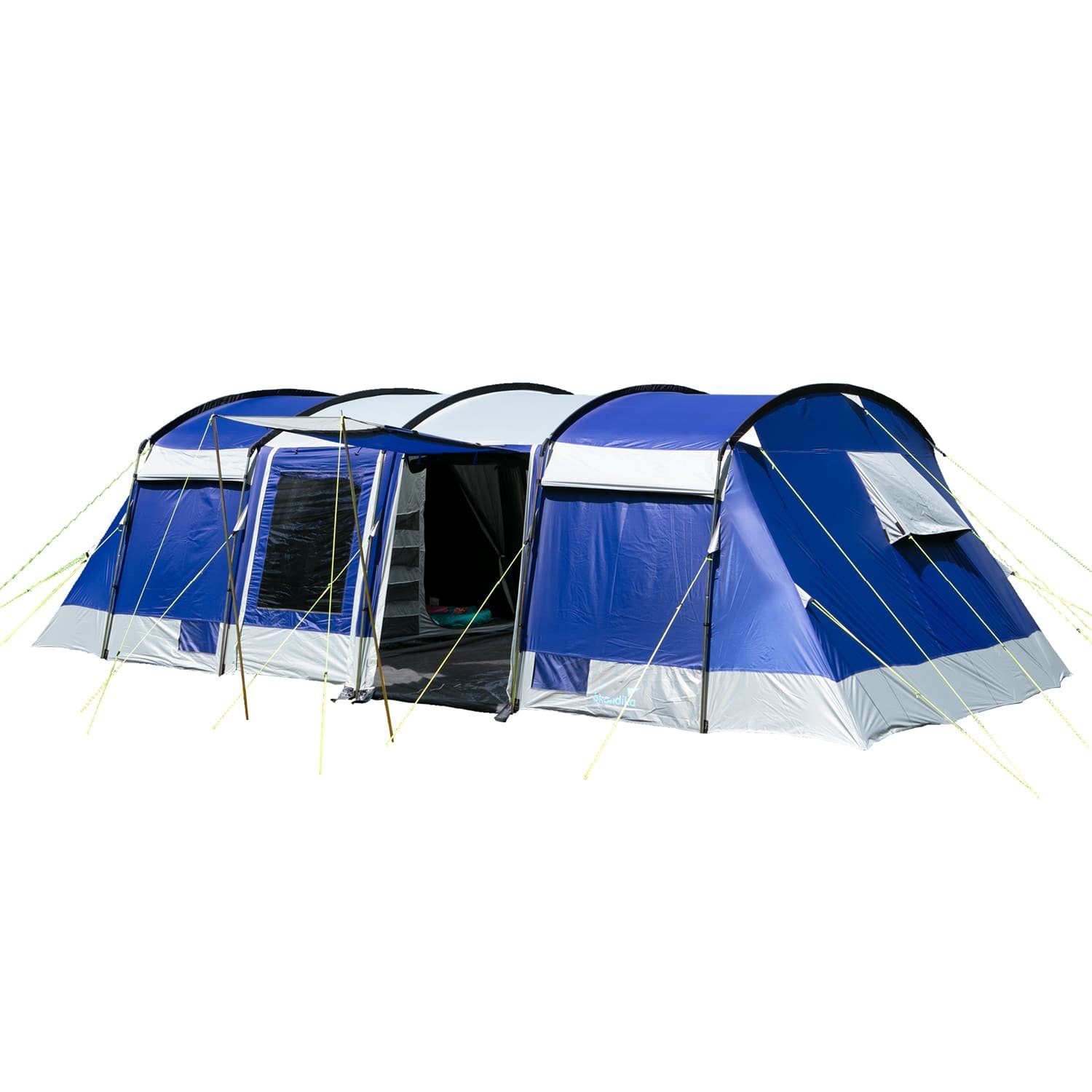Skandika Tunnelzelt Montana 14 Sleeper (blau), Camping Zelt, Sleeper Technologie, Schwarze Schlafkabinen
