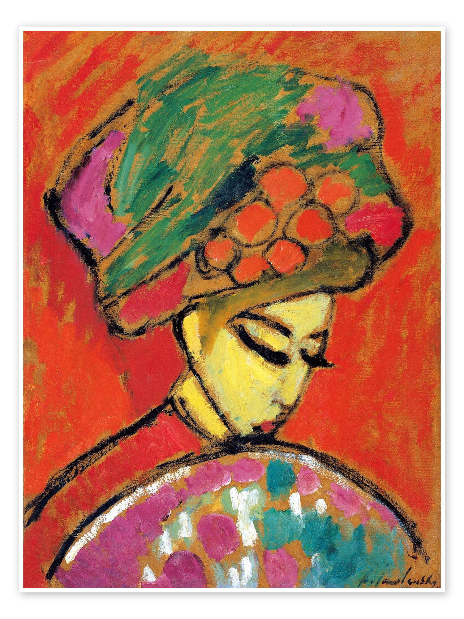 Posterlounge Wandbild Mädchen mit Blumenhut, Alexej von Jawlensky, erhältlich als Плакат, Leinwandbild, Wandsticker oder Acrylglasbild