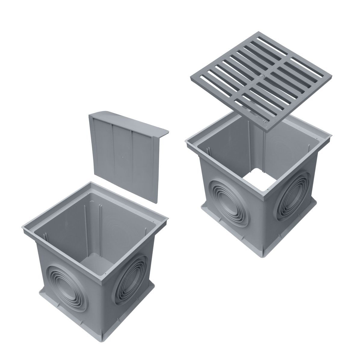 Marley Deutschland GmbH Erdschacht 300x300mm Einlaufschacht + Schacht ohne Boden + Rost + Geruchsvers., 30x30x58 cm, 4-St., laugen- und säurebeständig, begehbar