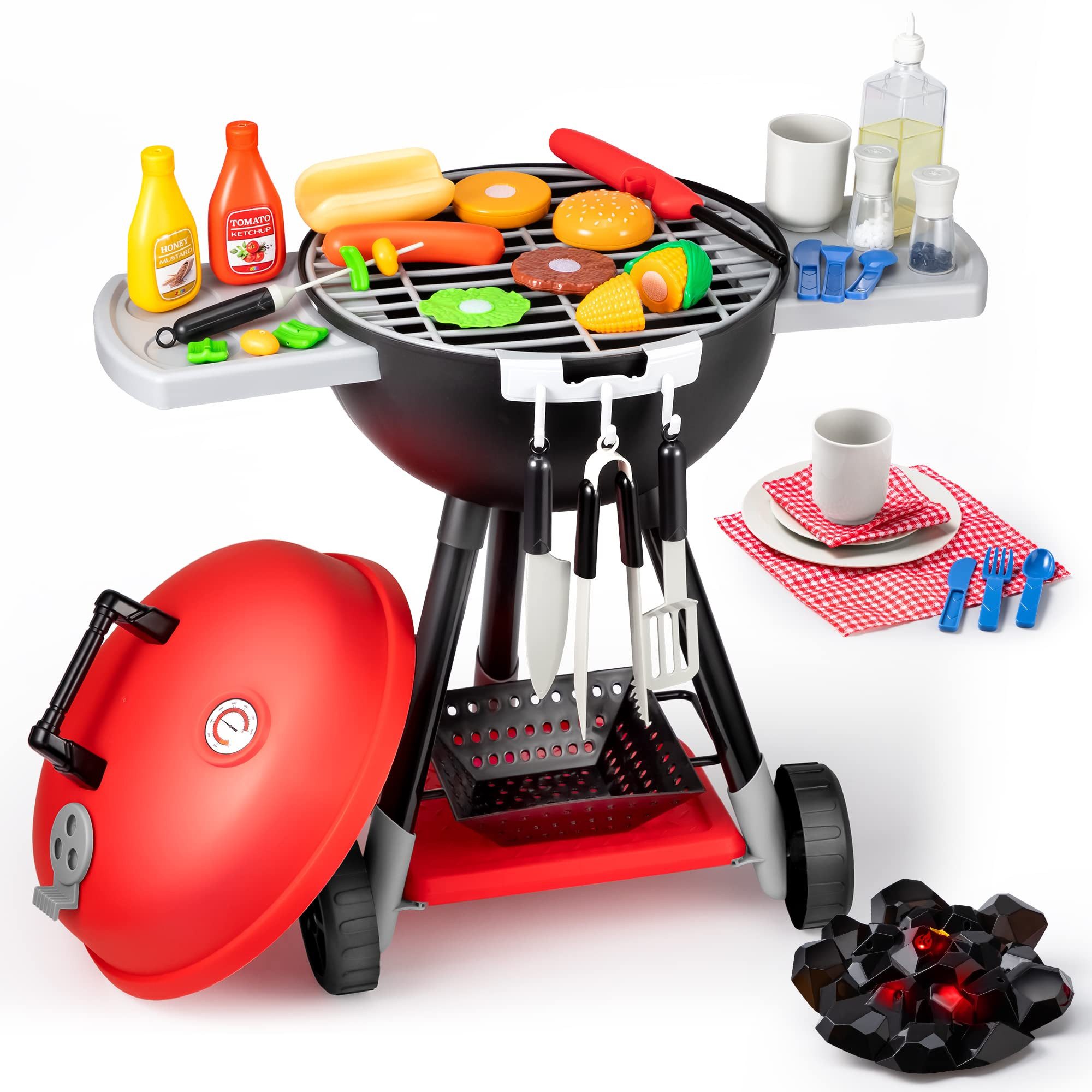 JOYIN Kinder-Grill JOYIN 34 PCS Grill Spielzeug Küche Zubehör Mit Licht, BBQ Spielküche, (28-tlg)