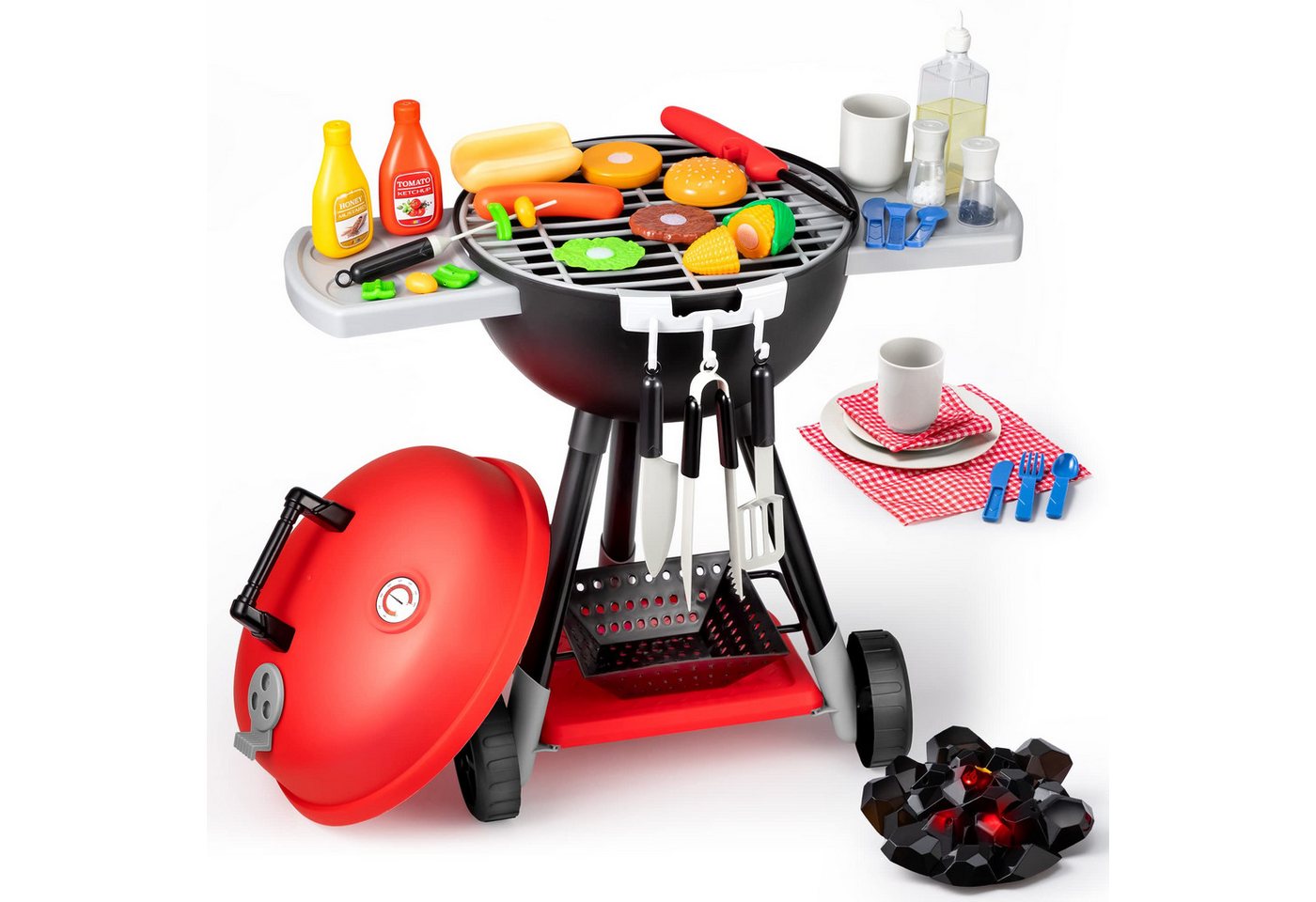 JOYIN Kinder-Grill JOYIN 34 PCS Grill Spielzeug Küche Zubehör Mit Licht, BBQ Spielküche, (28-tlg)