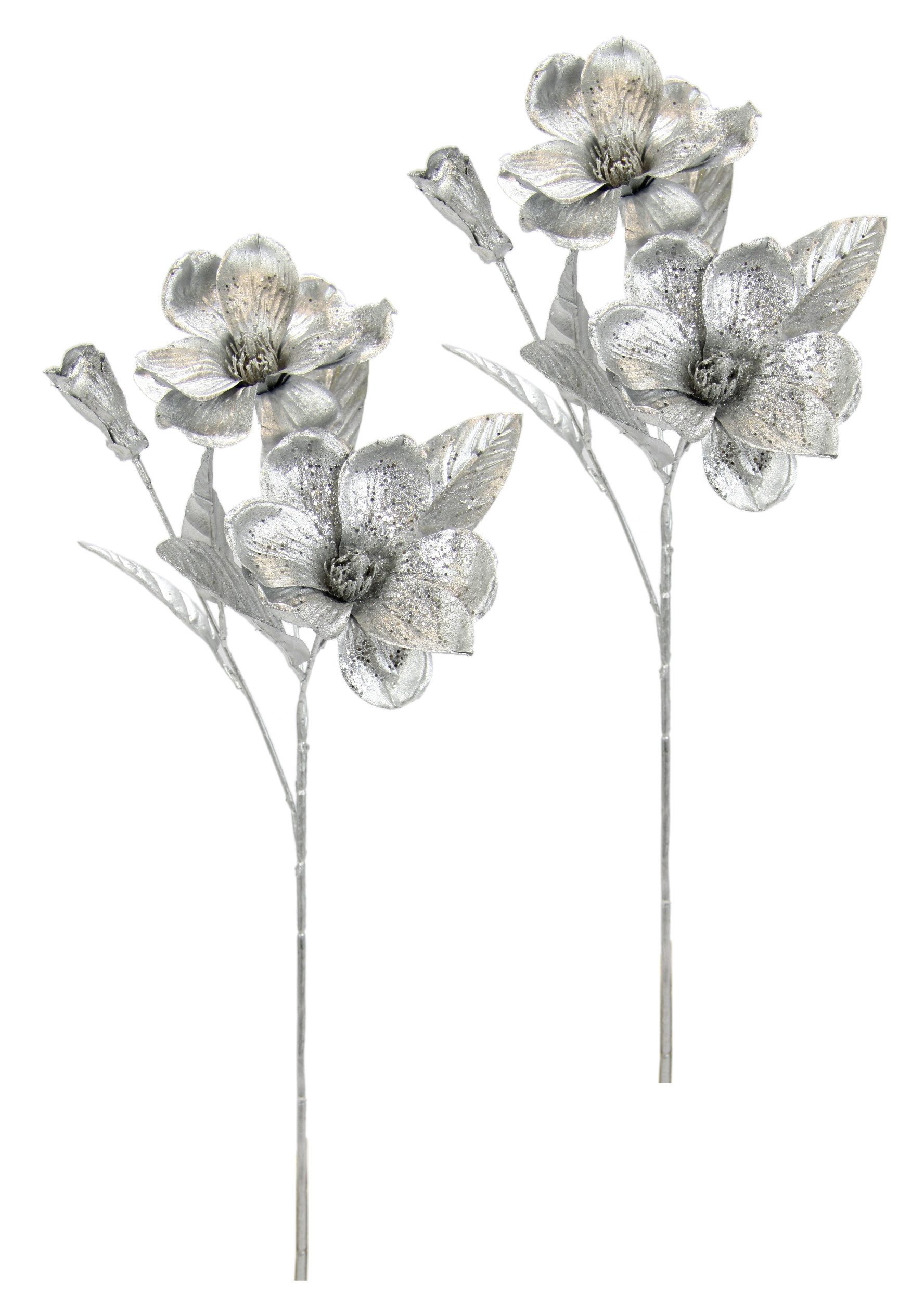 Kunstblume Magnolie, I.GE.A., Höhe 68 cm, 2er Set Dekoblume Metallic Effekt glänzende Weihnachtsdeko Blüten