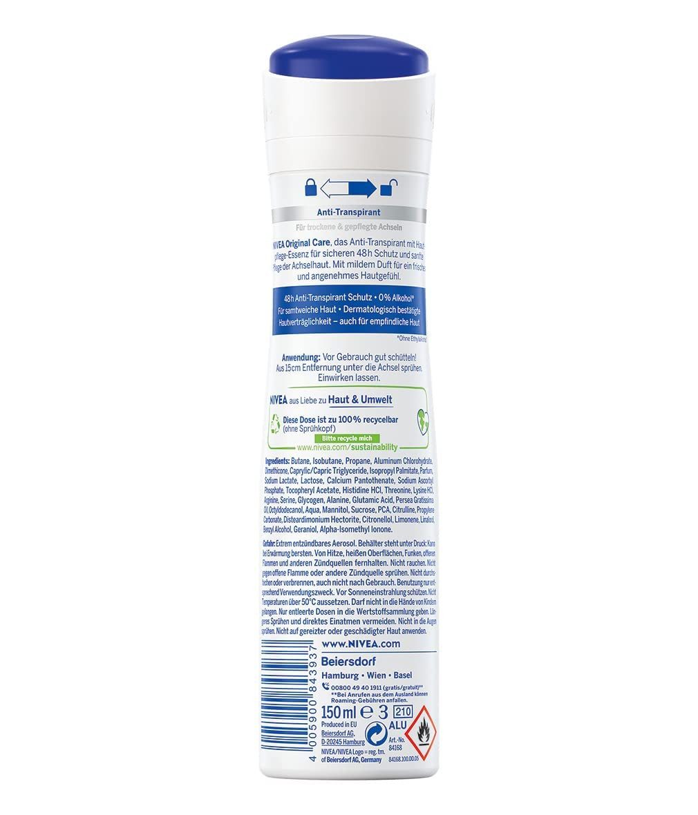 Nivea Deo-Spray Original Care Deo Spray (150 ml), Anti-Transpirant - 48h, 3-tlg.
