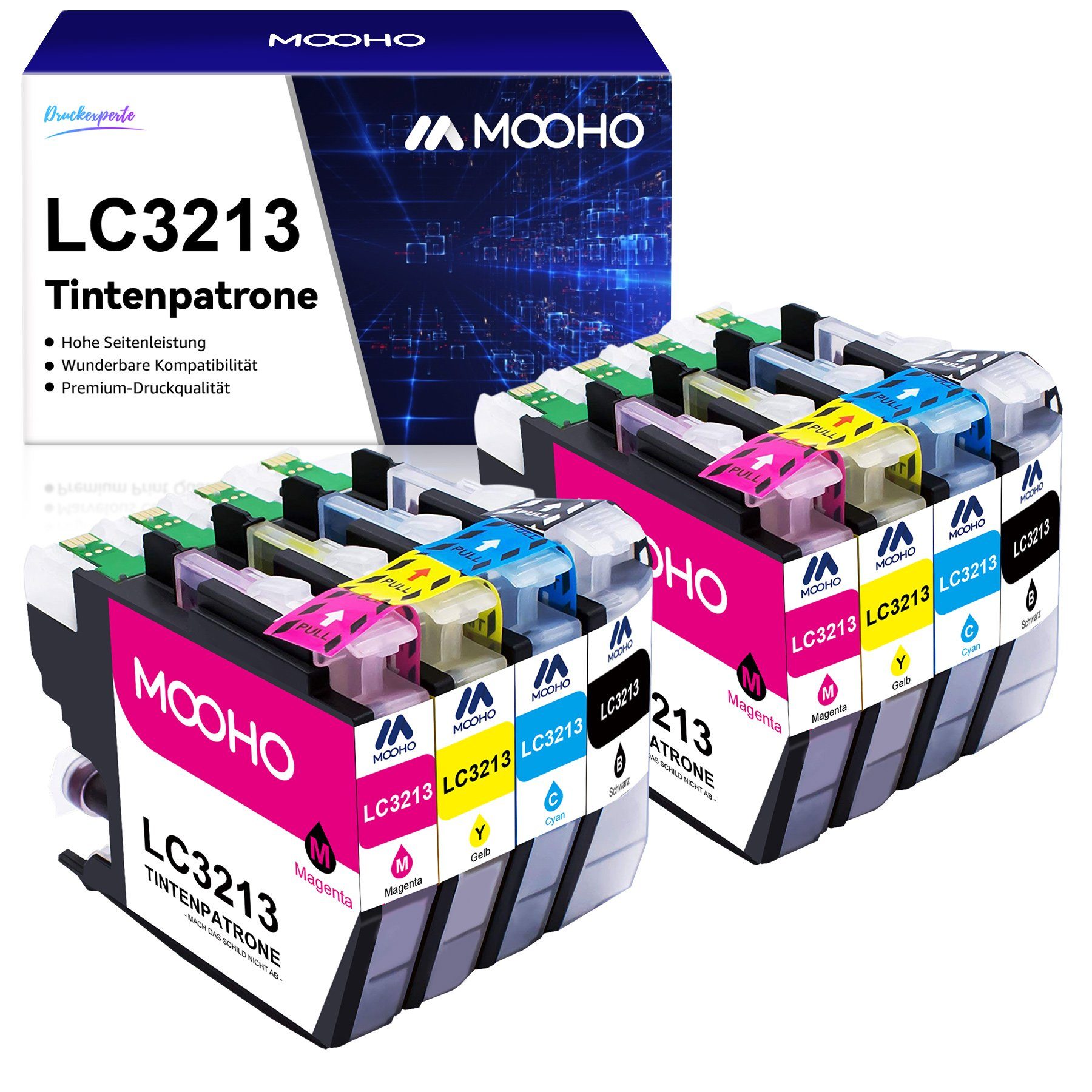 MOOHO Multipack ersetzt Brother LC-3213 LC3213XL Tintenpatrone (für Brother MFC-J491 497DW DCP-J572dw) 2x Schwarz, 2x Cyan, 2x Magenta, 2x Gelb