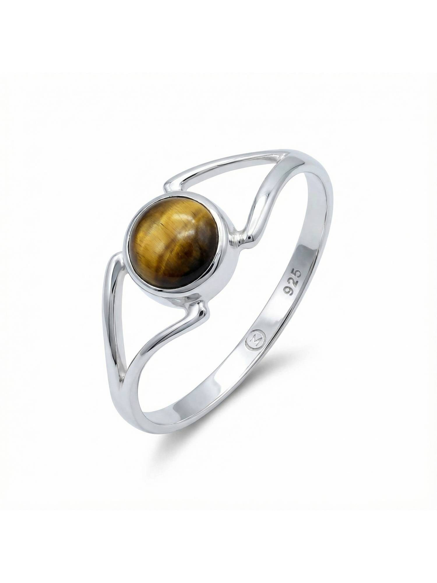 mantraroma Silberring TEKILI rund aus 925 Silber mit Tigerauge (Ring mit Schmuckbeutel), Damenring aus 925er Silber