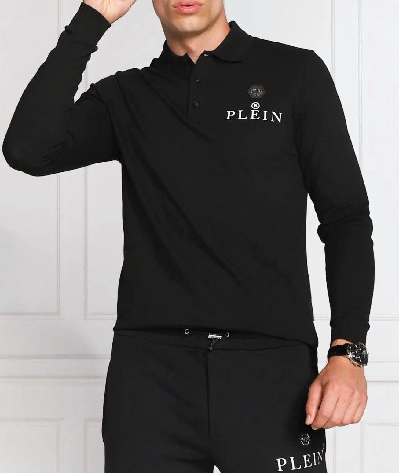 PHILIPP PLEIN Langarm-Poloshirt Herren ikonische PP-Hexagon-Patch ikonische PP-Hexagon-Patch – Bild 5 von 5