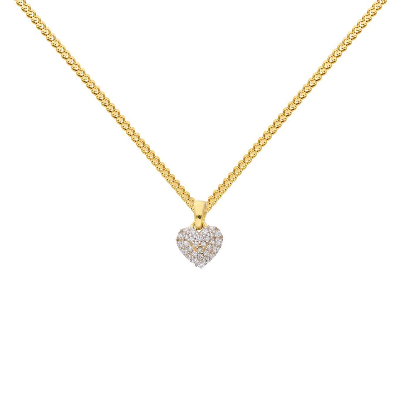 HOPLO Herzanhänger Gold Anhänger Herz Zirkonia mit Goldkette 333-8 Karat Gold 36 cm, Made in Germany