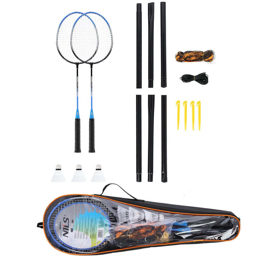 Nils Federball Badmintonset Schlägerset Federballspiel (Spar-Set, 2-St., Netz 600 x 30 cm stabil), 2 Schläger, 3 Federbälle, Netz, Hülle, Stahl