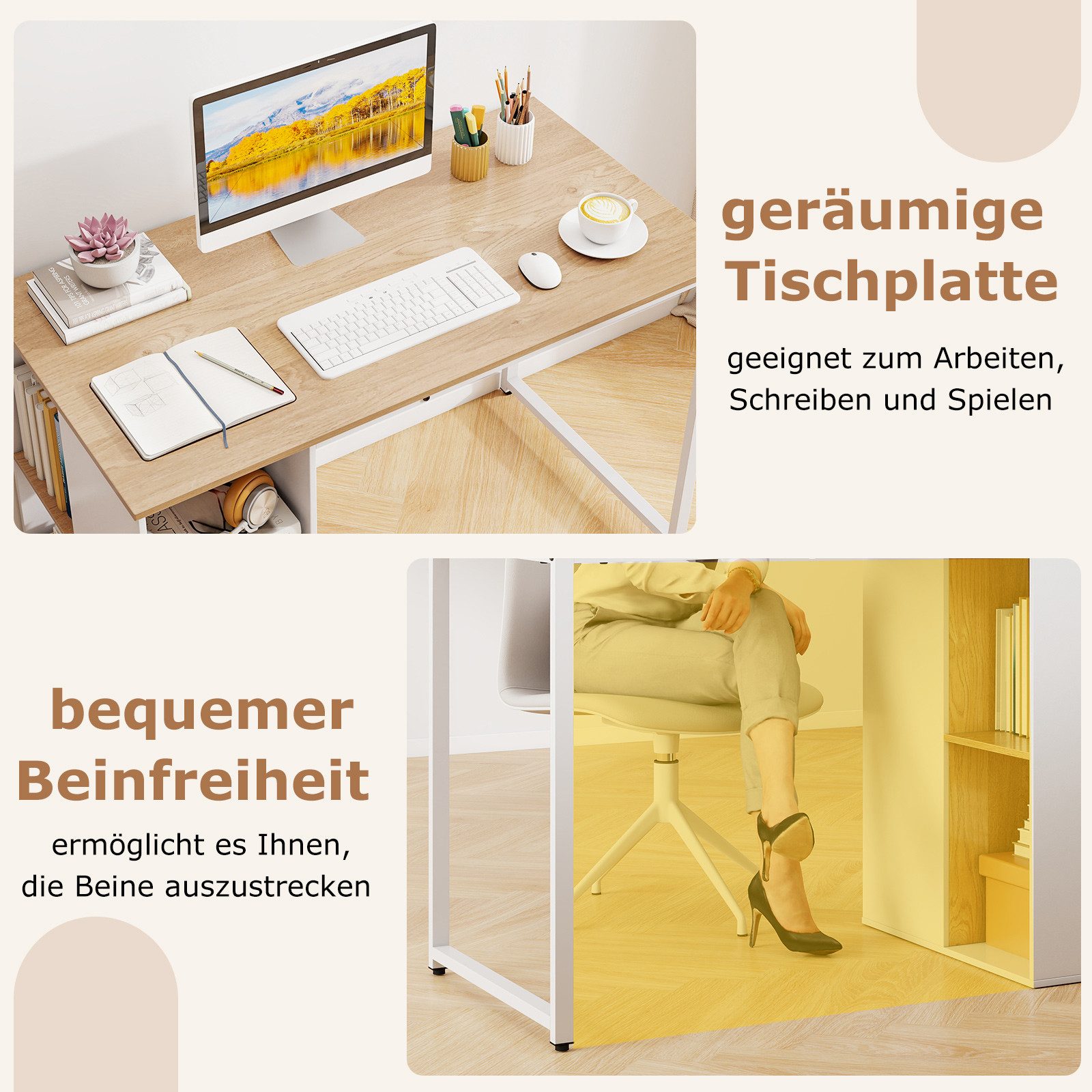 COSTWAY Computertisch, Home-Office-Schreibtisch mit 5 Aufbewahrungsfächern