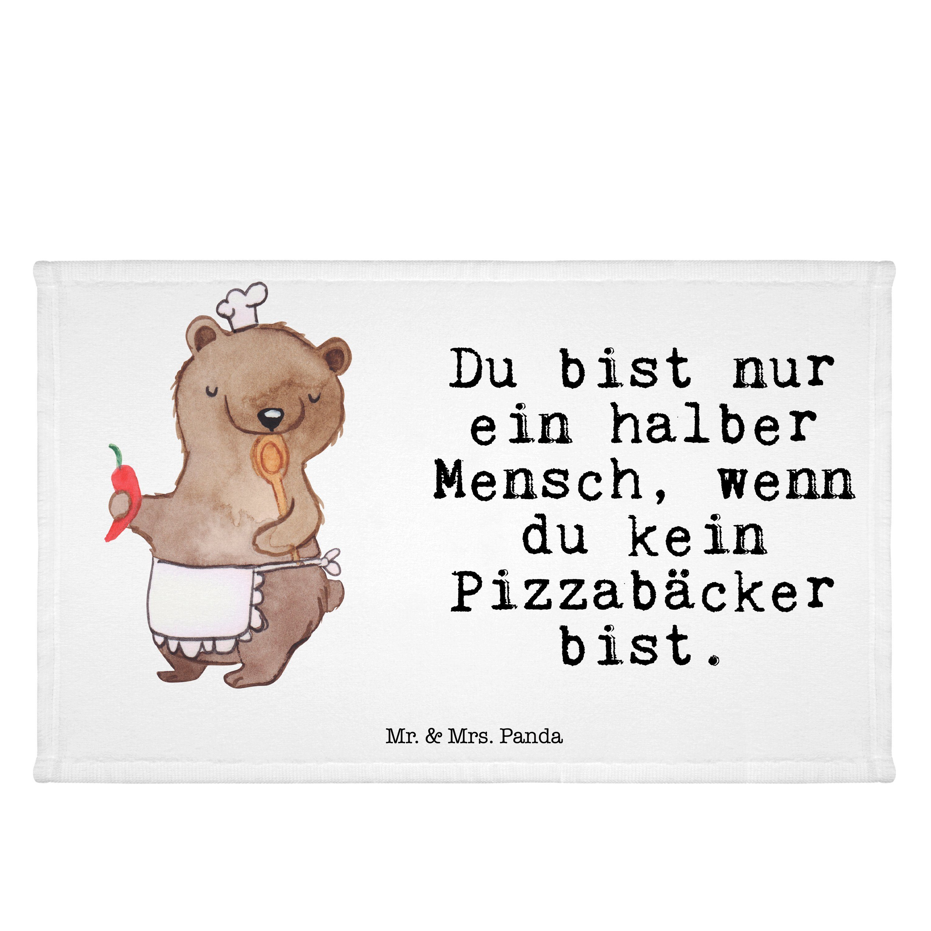 Mr. & Mrs. Panda Handtuch Pizzabäcker mit Herz - Weiß - Geschenk, Kinder Handtuch, Lieferbringd, (1-St)
