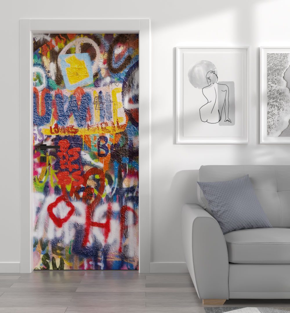 MyMaxxi Dekorationsfolie Türtapete Türposter selbstklebend bunte kreative Graffiti Wand, (Graffiti Wand, 1St.}, Klebefolie Tür aufgerollt), Selbstklebend
