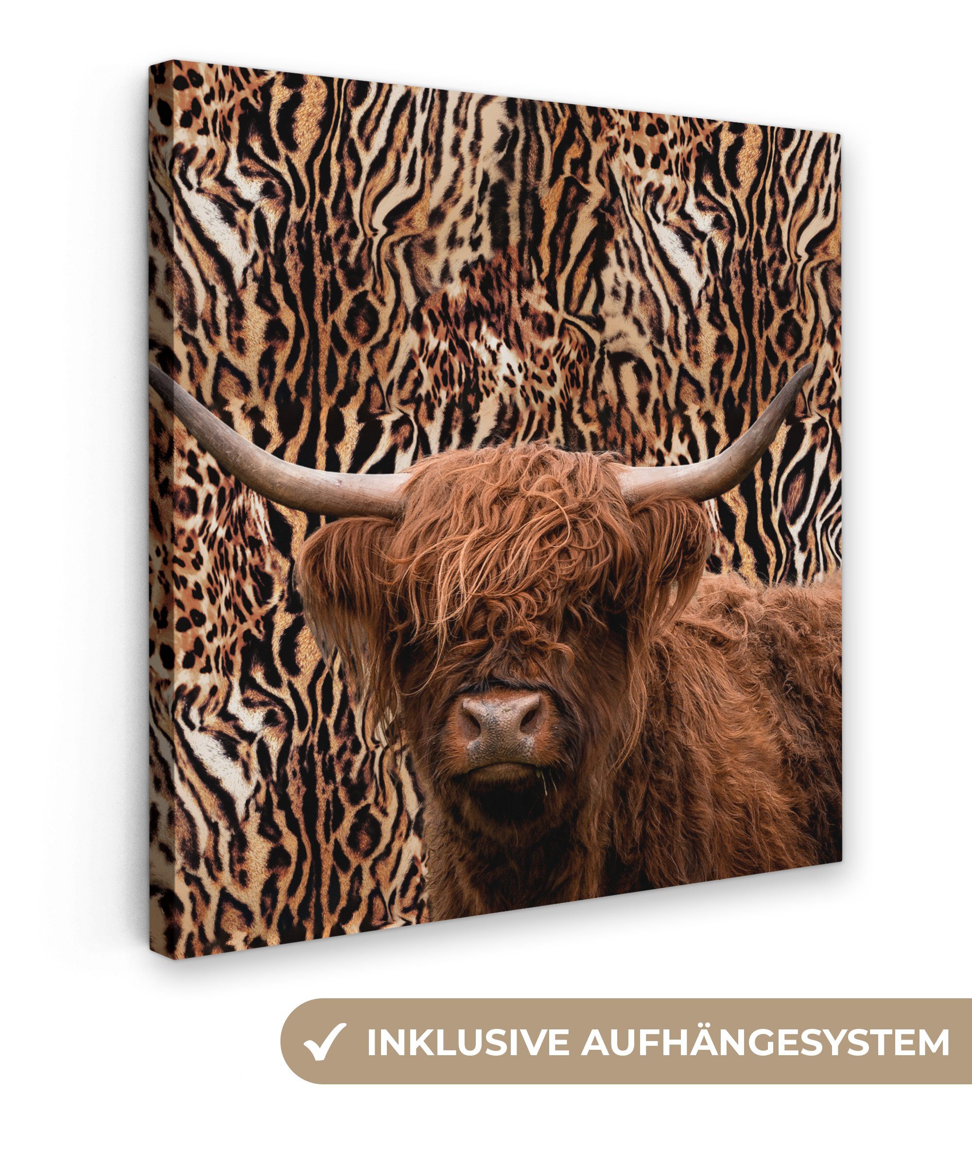 OneMillionCanvasses® Leinwandbild Panther Druck - Tiere - Schottischer Highlander, (1 St), Leinwand Bilder für Wohnzimmer Schlafzimmer, 20x20 cm