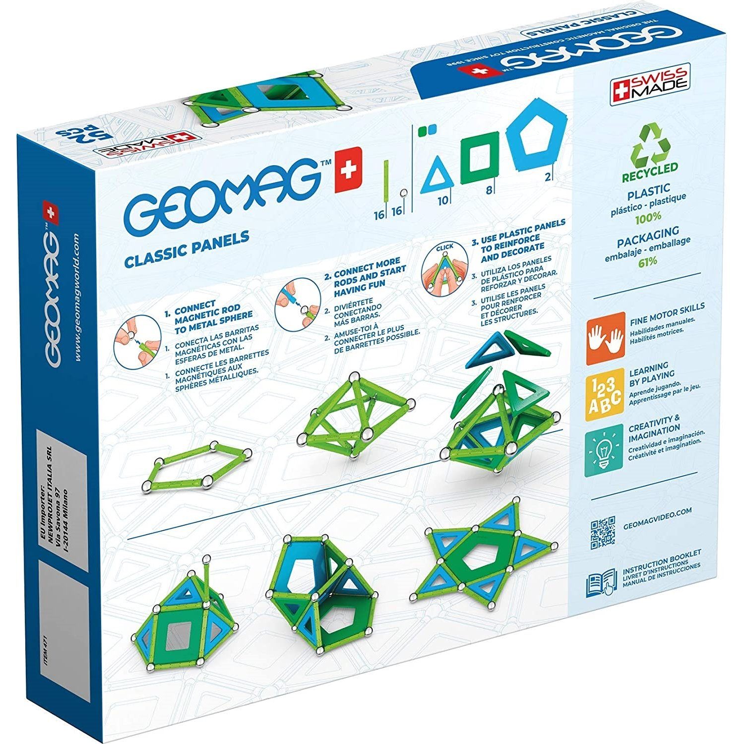Geomag™ 471 CLASSIC PANELS 471 GREEN Line - 52pcs Magnetspielbausteine