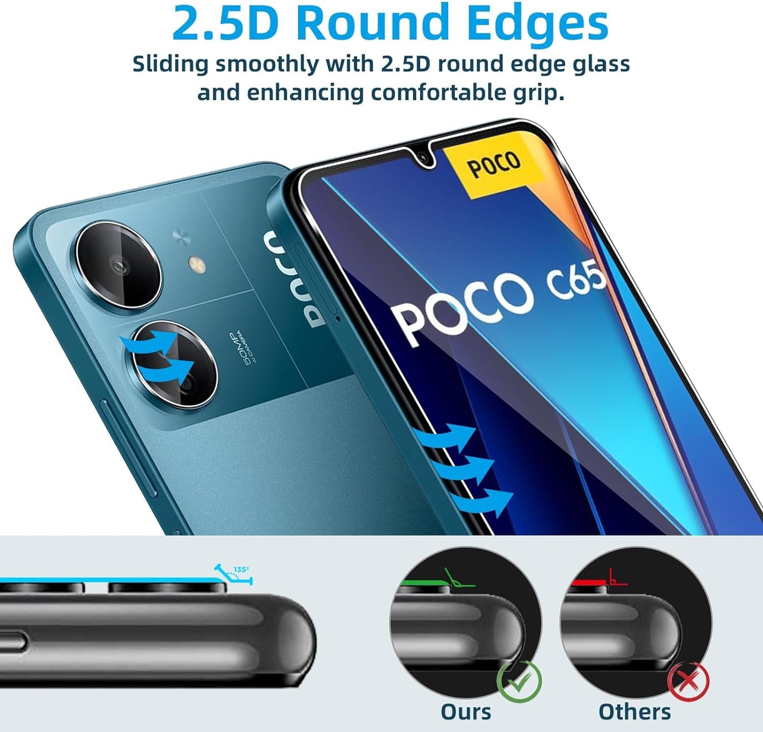 MSM Displayschutzglas 2X Schutzglas (Display + Kamera) für Xiaomi POCO C65 Panzerfolie – Bild 5 von 5