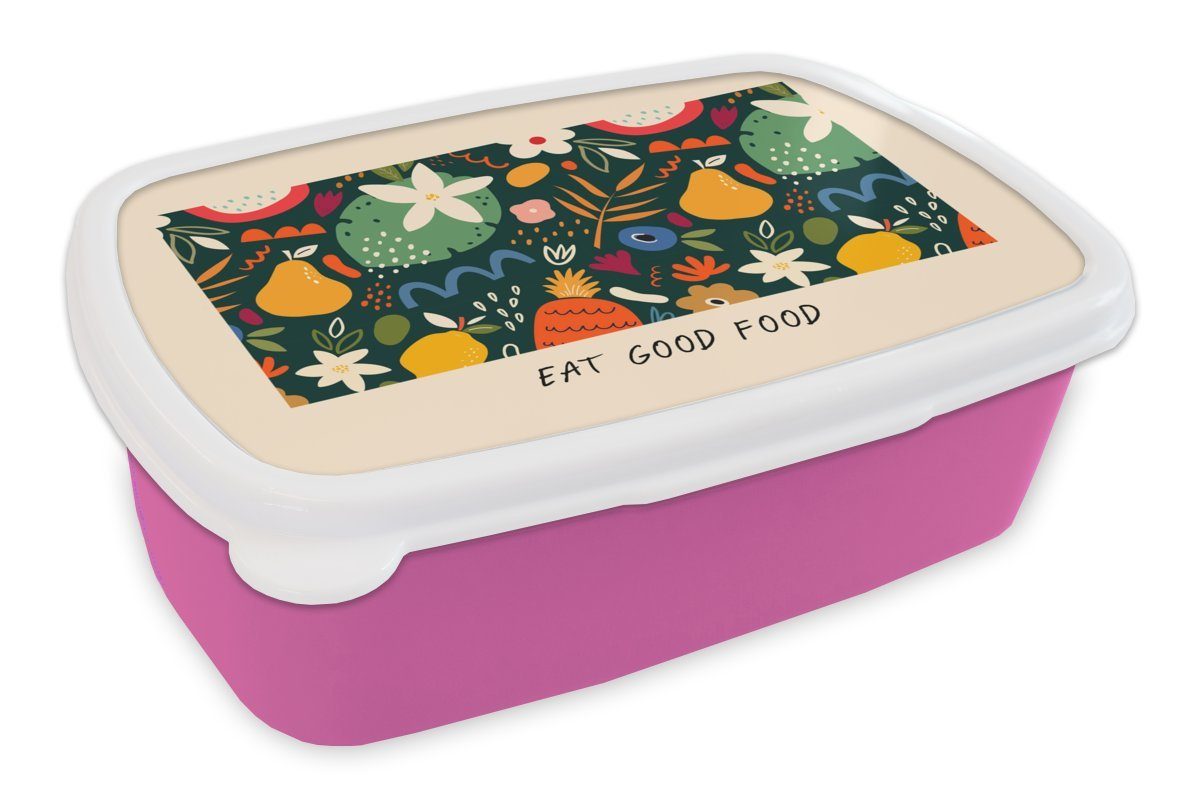 MuchoWow Lunchbox Sprichwörter - Essen Sie gut - Zitate - Essen, Kunststoff, (2-tlg), Brotbox für Erwachsene, Brotdose Kinder, Snackbox, Mädchen, Kunststoff rosa