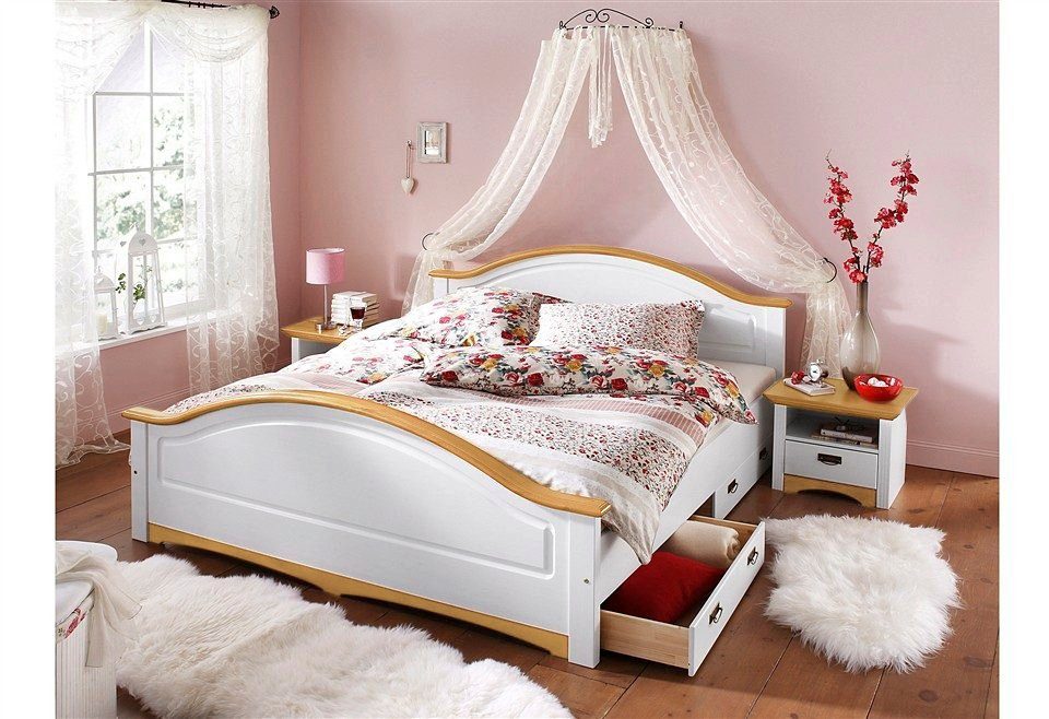 OTTO home Massivholzbett Konrad, hohe Belastbarkeit! FSC® zertifiziertes Massivholz (Breite/Belastbarkeit 180cm/220 KG, 140cm/180 KG), aus massivem Kiefernholz, FSC®-zertifiziert, INKLUSIVE Rollrost