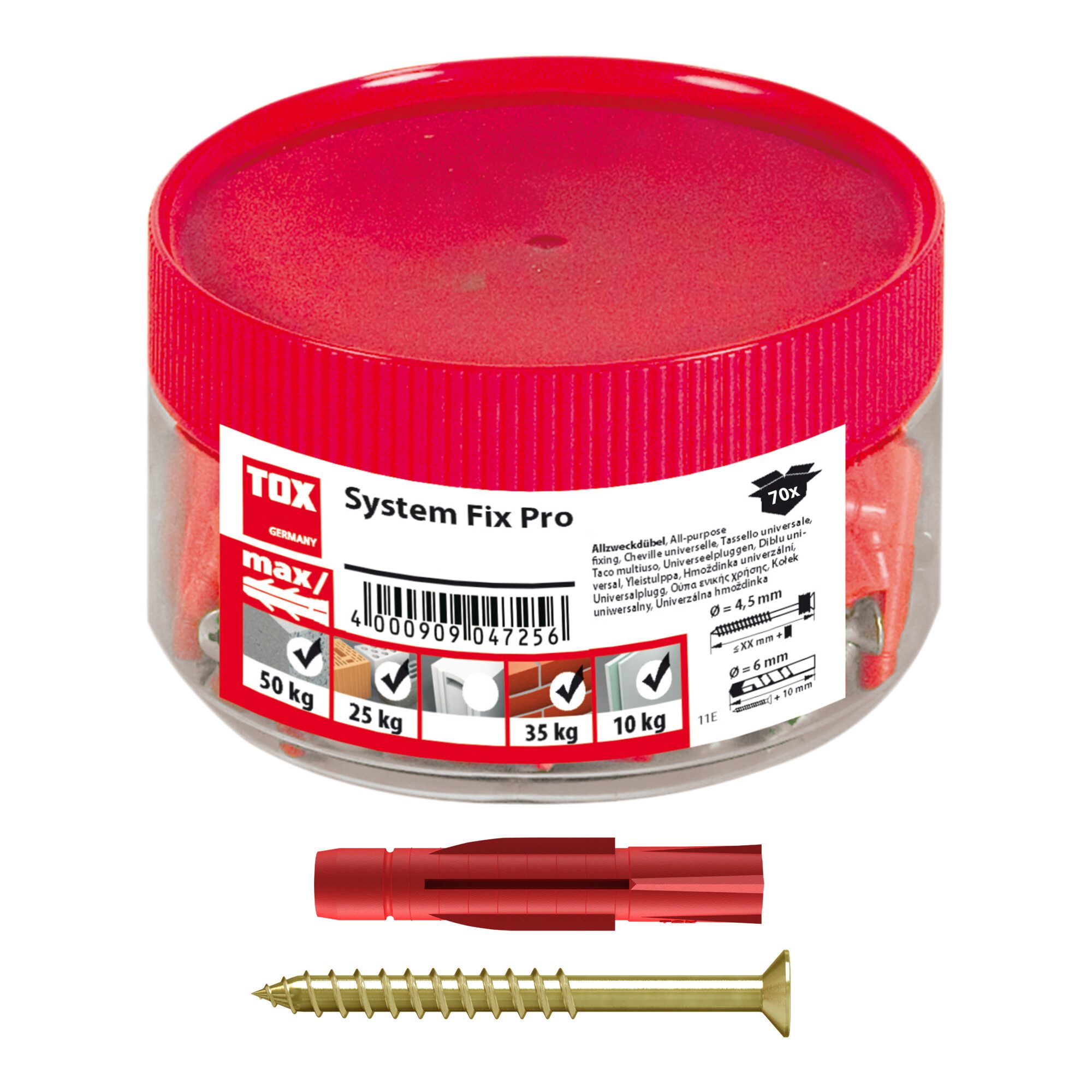 Tox Universaldübel TOX Parkett- Regalschienenbefestigung System Fix Pro 6x36 mm 70 Stk
