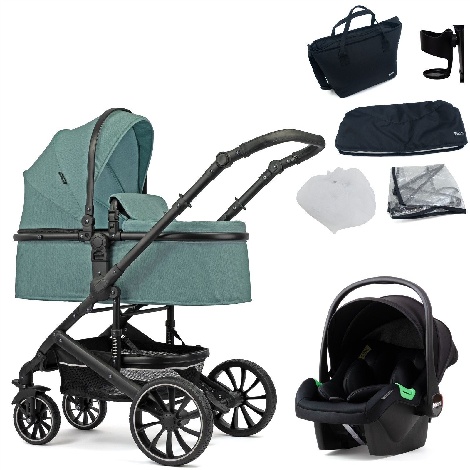 Pixini Kombi-Kinderwagen Pixini Kalani Kinderwagen 3in1 Set, Sicherheitsbügel