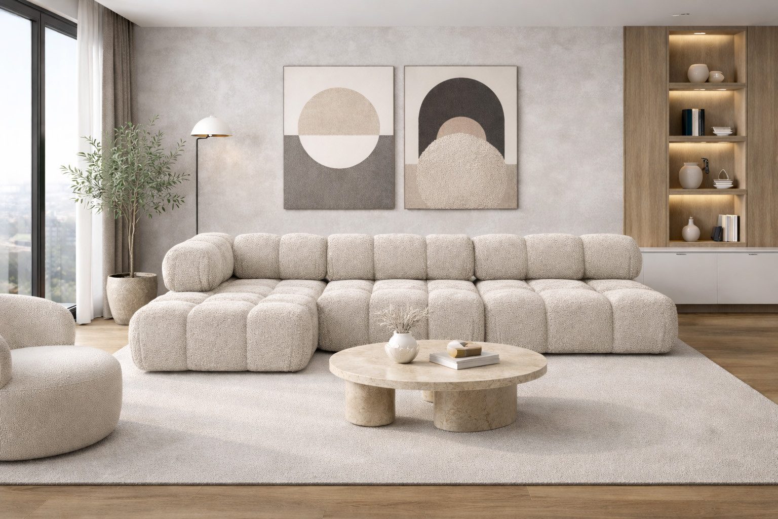 Kaiser Möbel Ecksofa L-form, Wohnlandschaft für Wohnzimmer, Bouclé-Stoff Abriamo, Selia, Ecksofa, Modernes L-Design,Weiche, abgerundete Formen,Trendiger Bouclé-Stoff