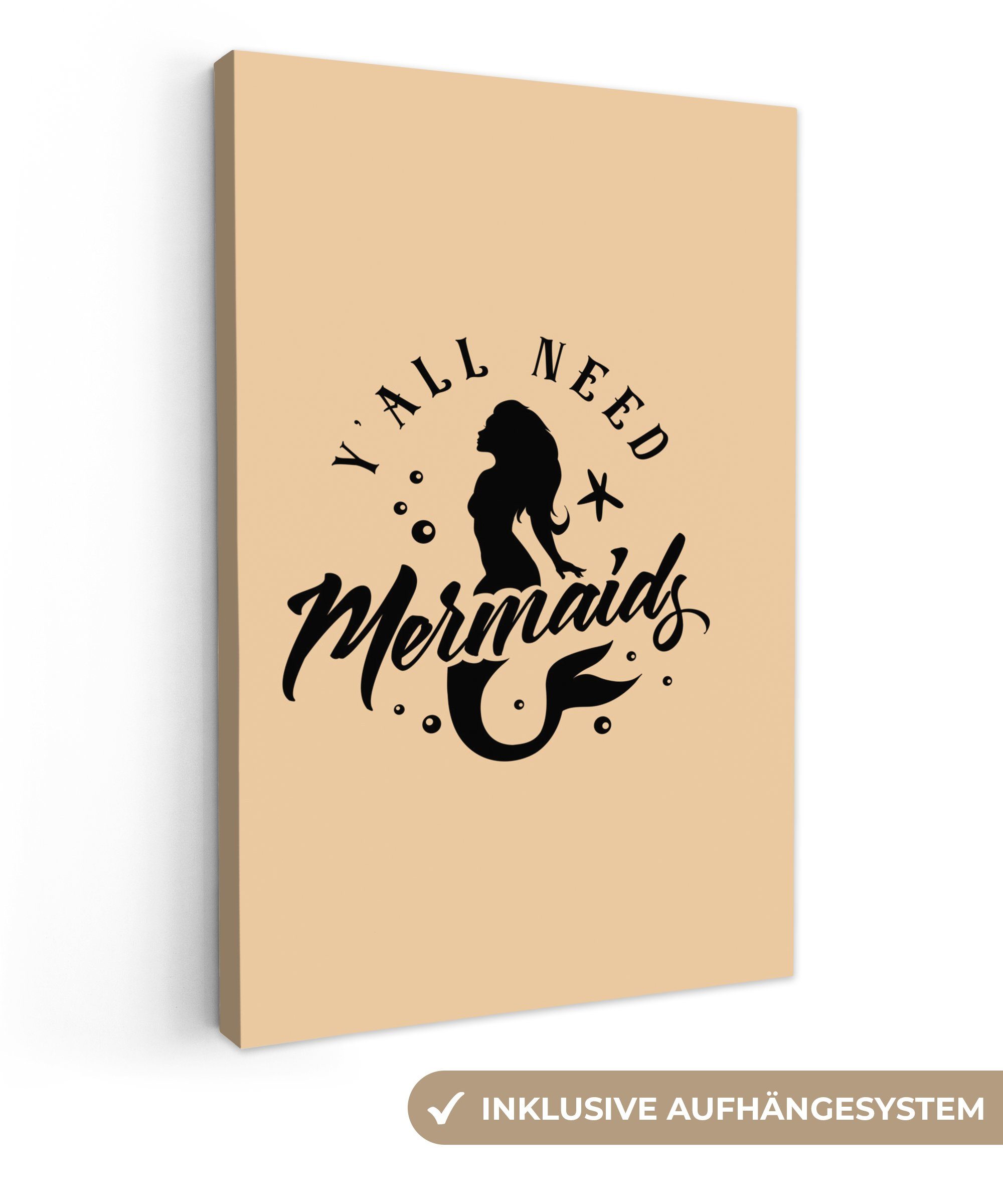 OneMillionCanvasses® Leinwandbild Meerjungfrau - Zaubersprüche - Beige, Fotodruck (1 St), Leinwand Canvas Wandbild, Wanddekoration 20x30 cm