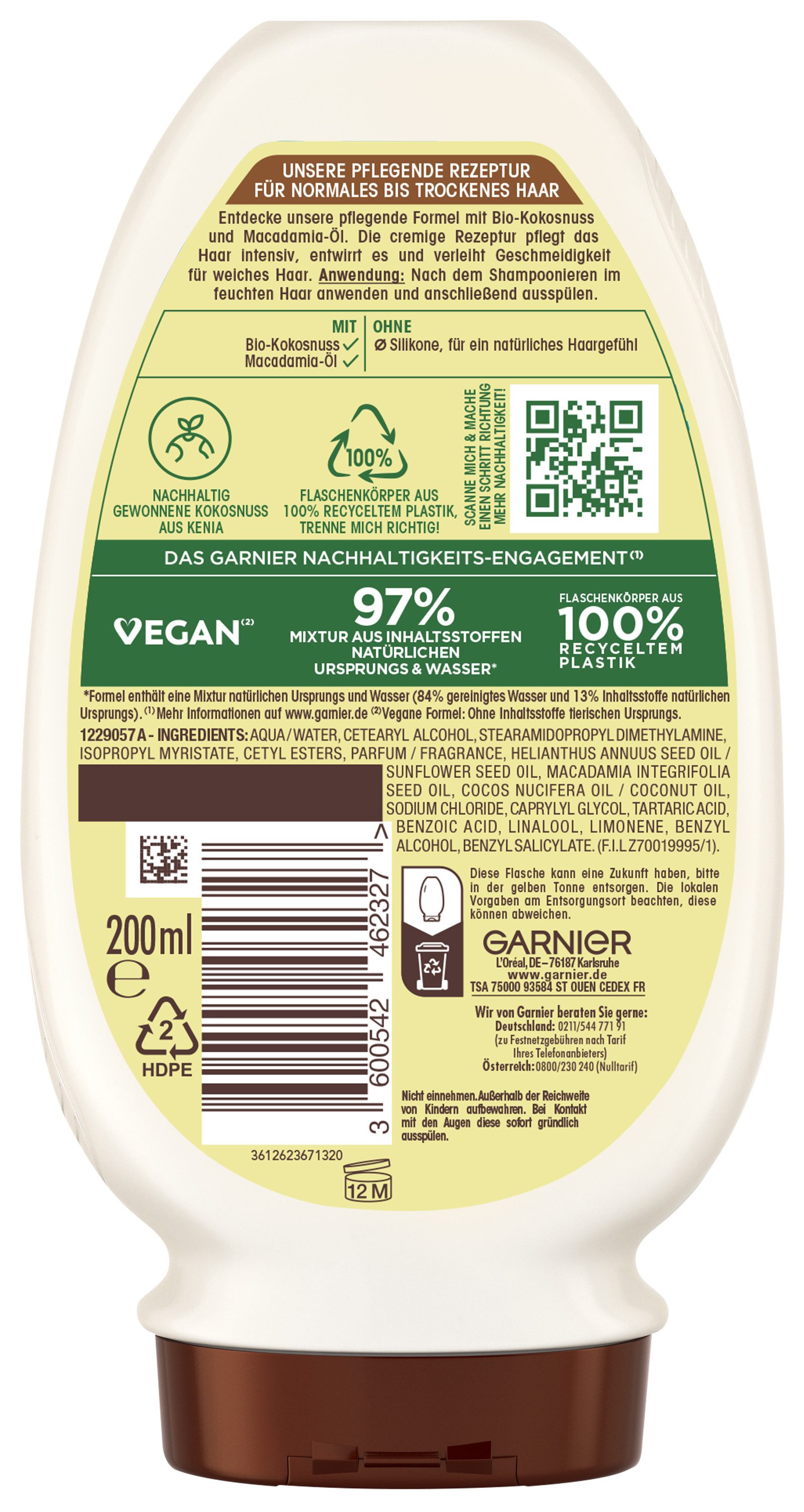 GARNIER Haarspülung Garnier Wahre Schätze Spülung Kokosmilch (6er Packung), Packung, 6-tlg., für normales bis trockenes Haar, mit Kokosmilch und Macadamia