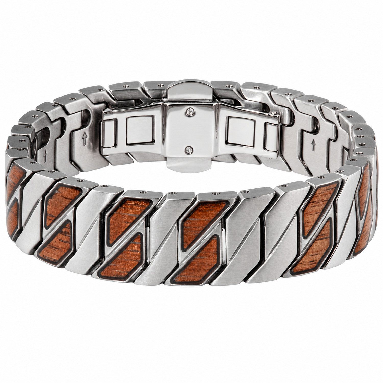 Holzkern Armband Herren Bariton Walnussholz Silber Edelstahl 14 mm