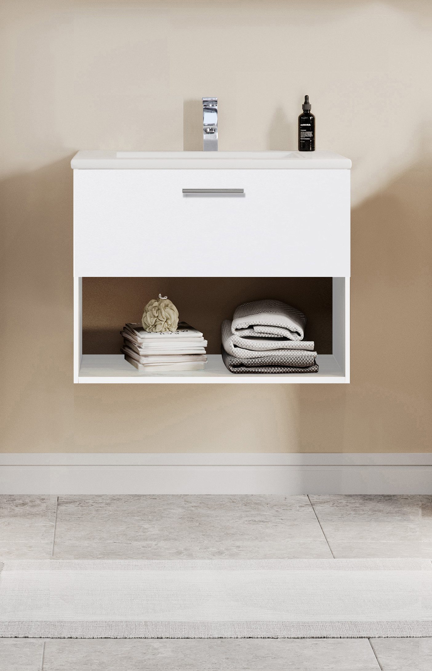 welltime Waschtisch Trento Light mit Keramik-Auflagebecken, 1 Auzug und 1 offenes Fach, breite: 61cm, Weiß