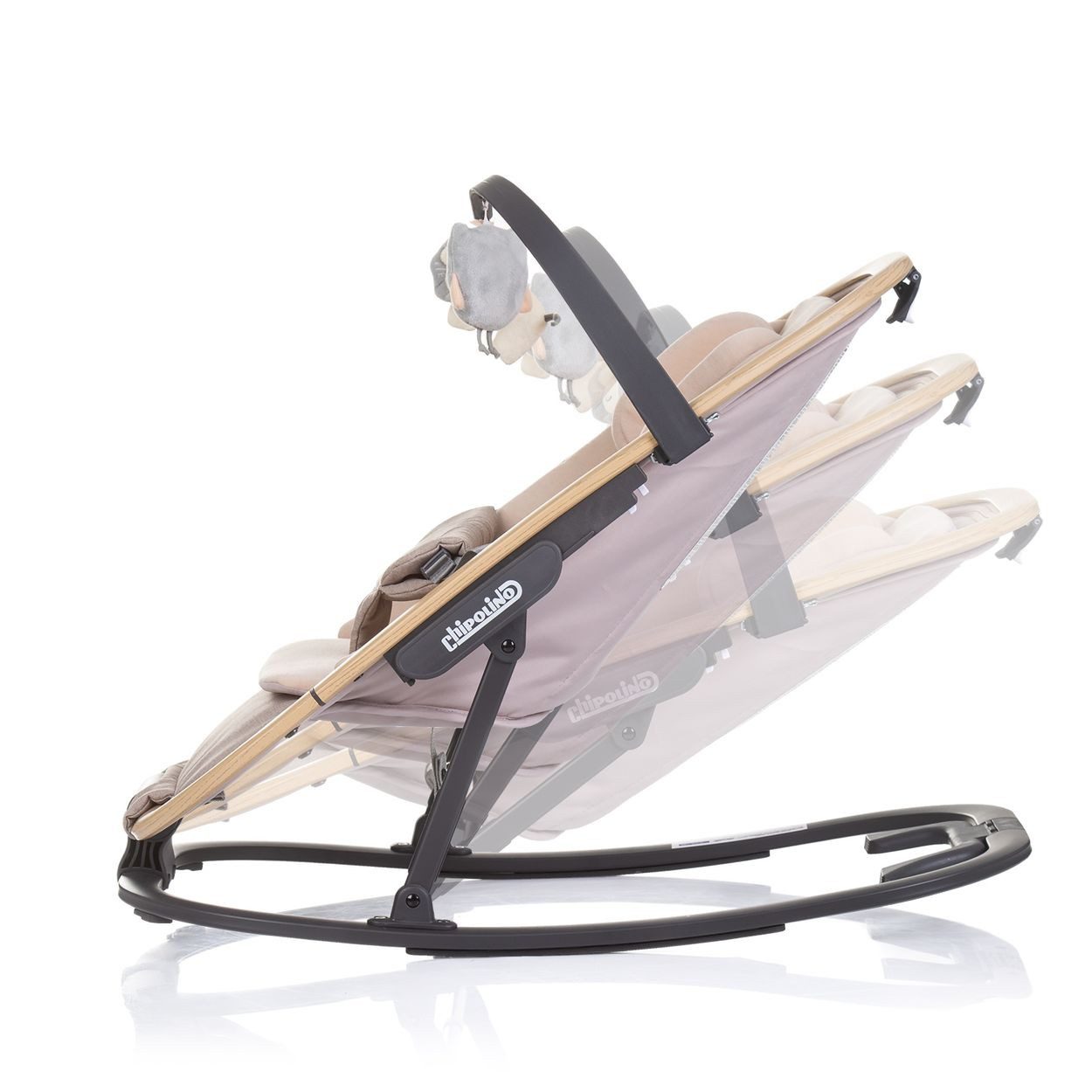 Chipolino Babywippe Babywippe Senso Holzoptik, Spielbogen Kopfstütze 3-Punkt-Gurt faltbar