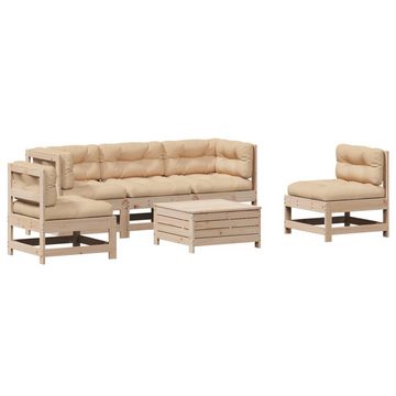 vidaXL Gartenlounge-Set 6-tlg. Garten-Lounge-Set mit Kissen Massivholz Kiefer, (1-tlg)