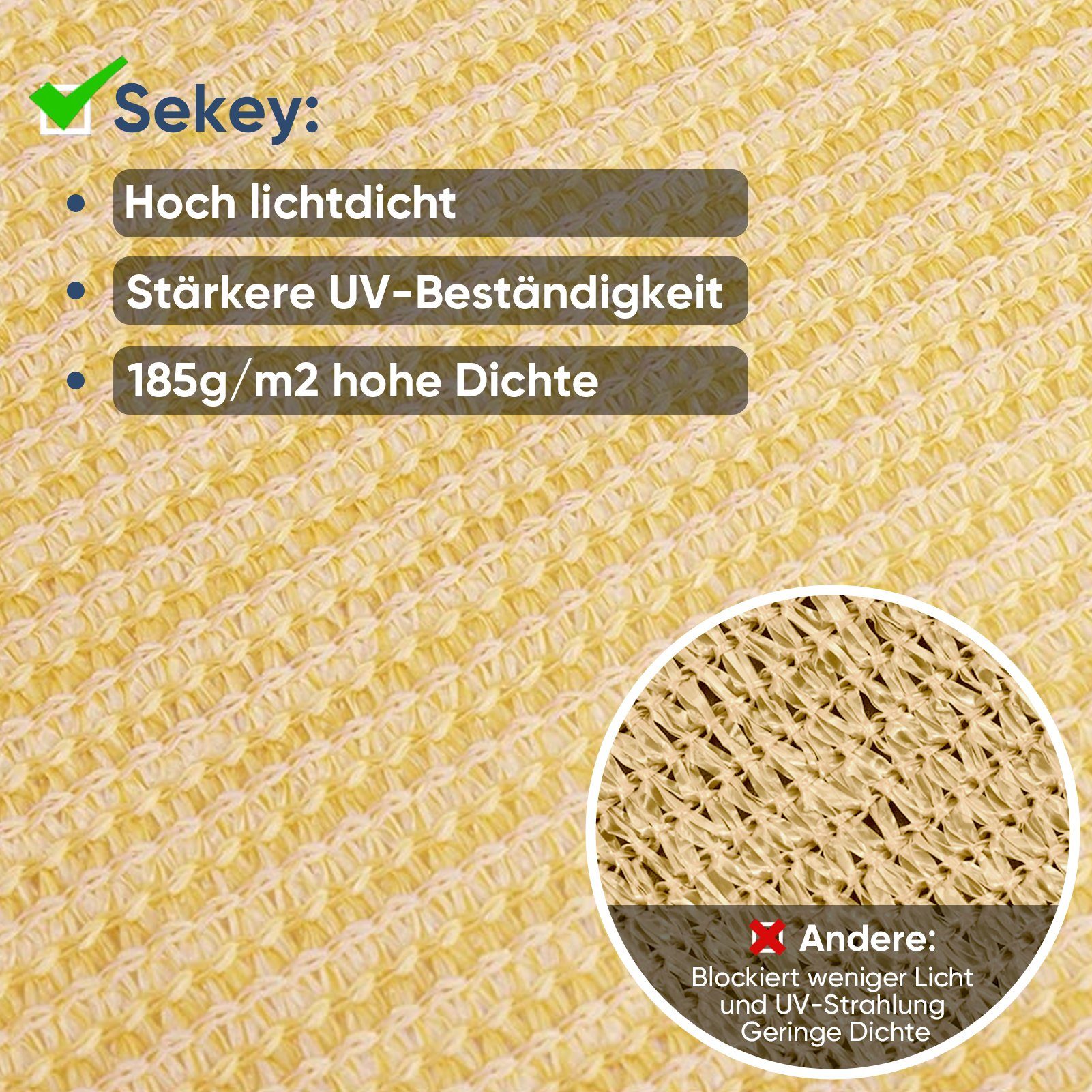 HDPE Sonnenschutzsegel Sonnensegel Seilen Beige Sekey Sonnensegel mit