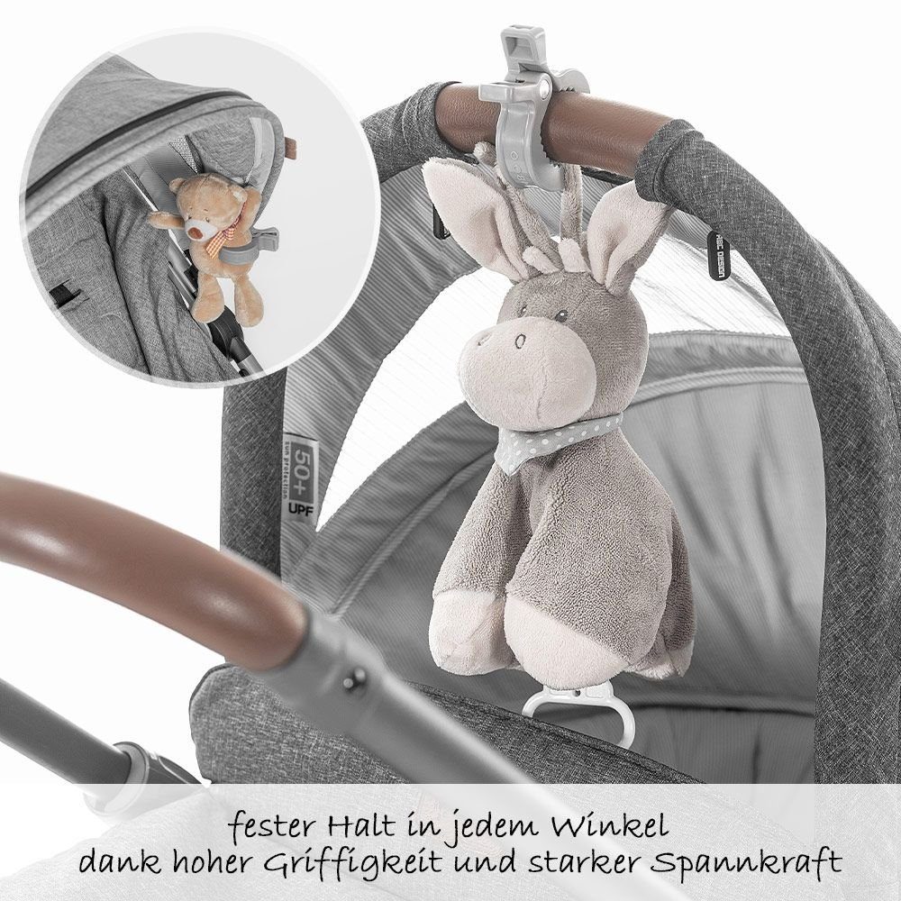 / Babyschale Zamboo Kinderwagen Befestigung Kinder-Buggy Klammern zur Buggy Haken/Clips Weiß, an Grau