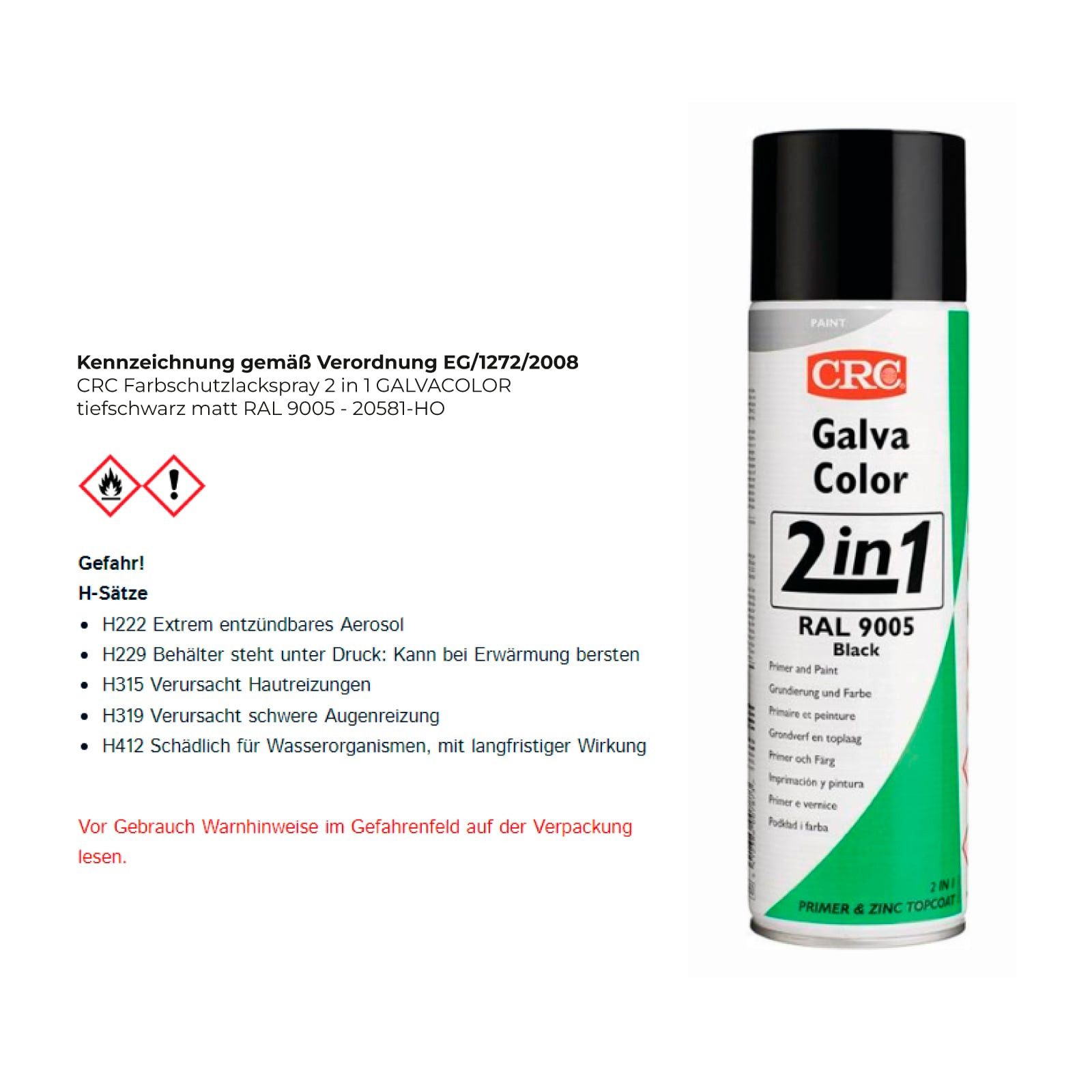 CRC Styropor-Teil CRC Farbschutzlackspray 2 in 1 GALVACOLOR tiefschwarz matt RAL 9005 -