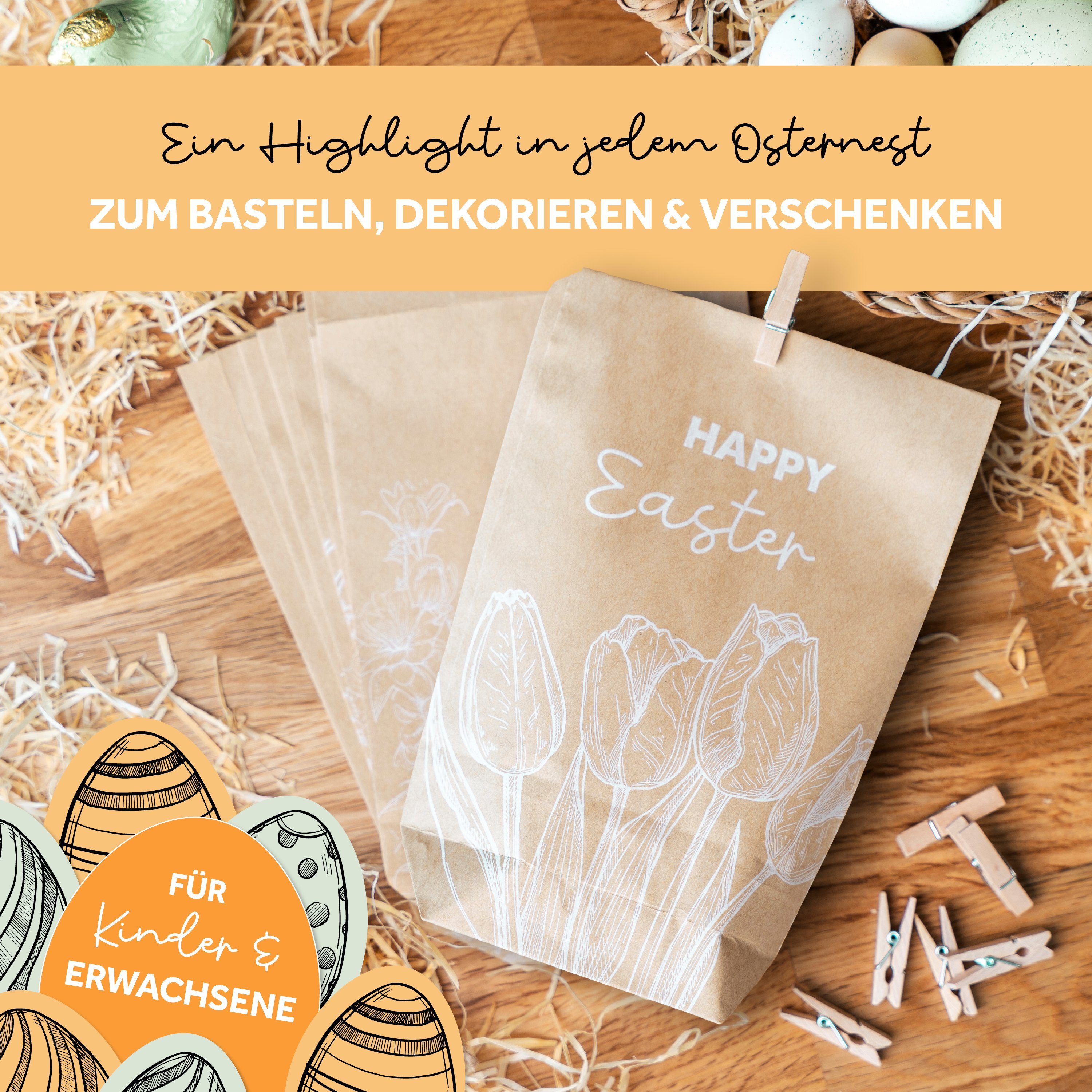Amari Osternest Ostertüten Geschenktüten Set Ostern Geschenk zum Befüllen, 12 Papiertüten inkl. Klammern, Geschenkidee