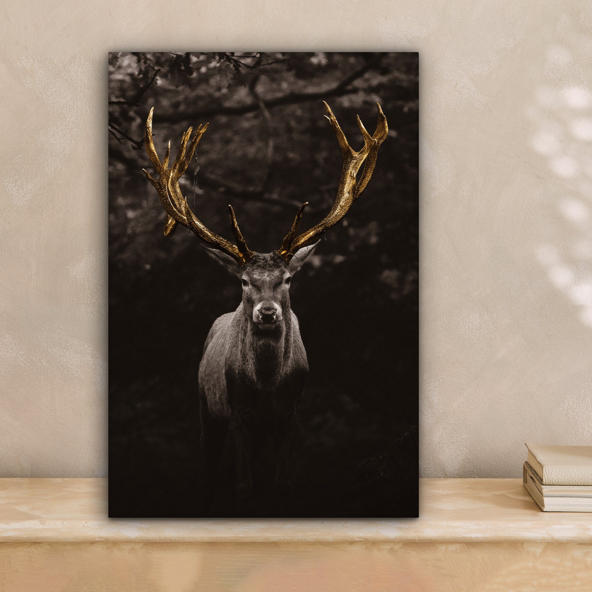 OneMillionCanvasses® Leinwandbild Hirschgeweih gold, Fotodruck (1 günstig online kaufen