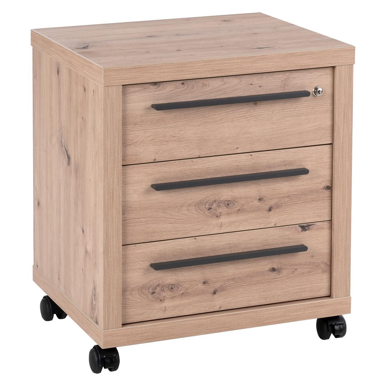 Composad Rollcontainer RILEGA, 3 Schubladen, Artisan Eiche Dekor, mit Rollen, oberste Schublade abschließbar, B 54 x H 64 x T 45 cm