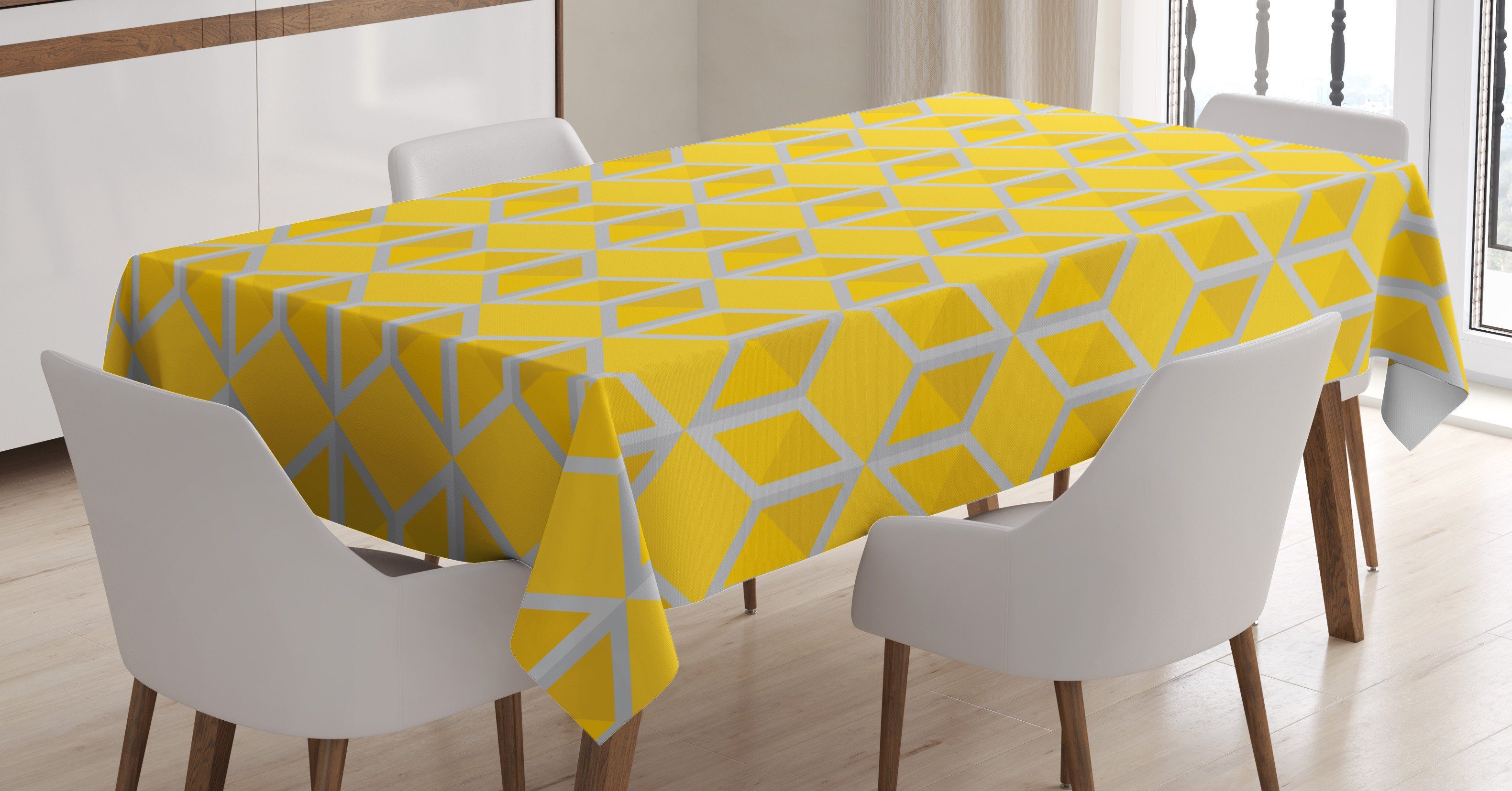 Abakuhaus Tischdecke Farbfest Waschbar Für den Außen Bereich geeignet Klare Farben, grau Gelb abstrakte Bienenwaben