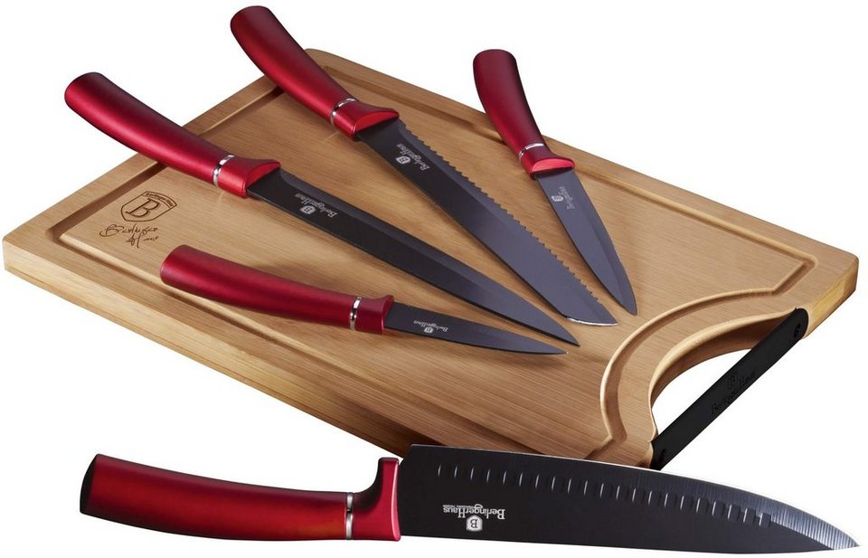 BerlingerHaus Messer-Set Metallic Line Burgundy BH/2552A Messer Set mit  Schneidebrett, Schneidebrett aus Bambus