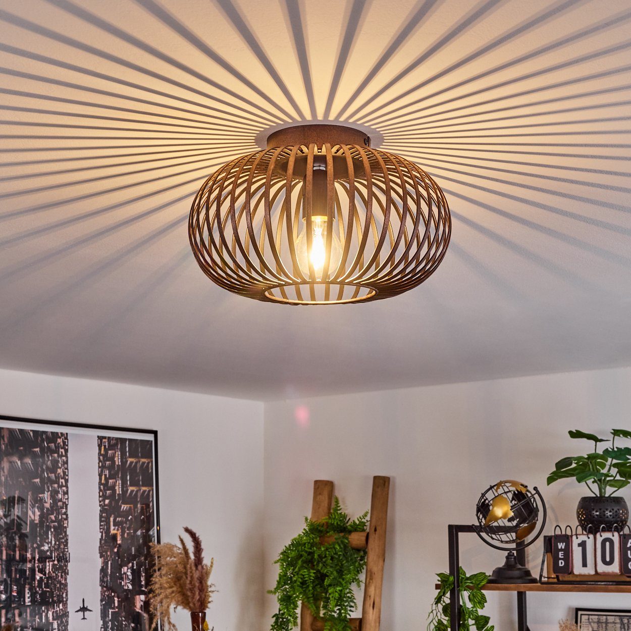 Metall ohne Leuchte Deckenleuchte Gitterschirm, mit Moderne mit E27, hofstein Kupfer/Schwarz, »Aidone« Ø30cm, in Lichtspiel aus Deckenlampe Leuchtmittel,