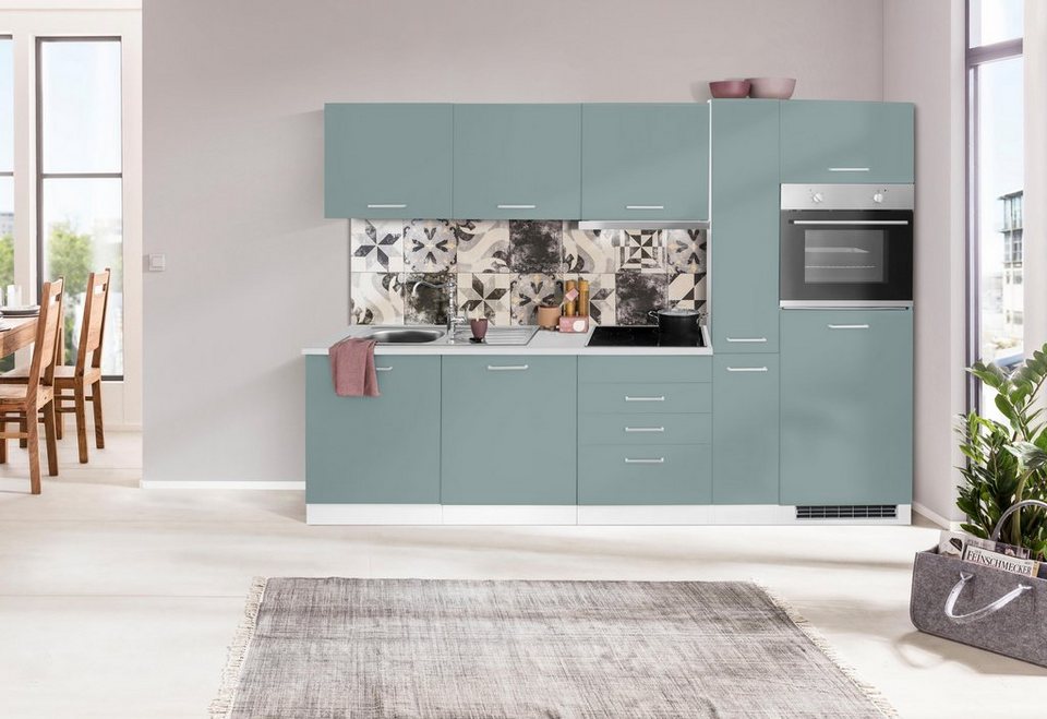 HELD MÖBEL Küchenzeile Visby, mit E-Geräten, Breite 270 cm inkl. Kühlschrank,  Rastemaß 60 cm, beliebig um weitere Schränke erweiterbar