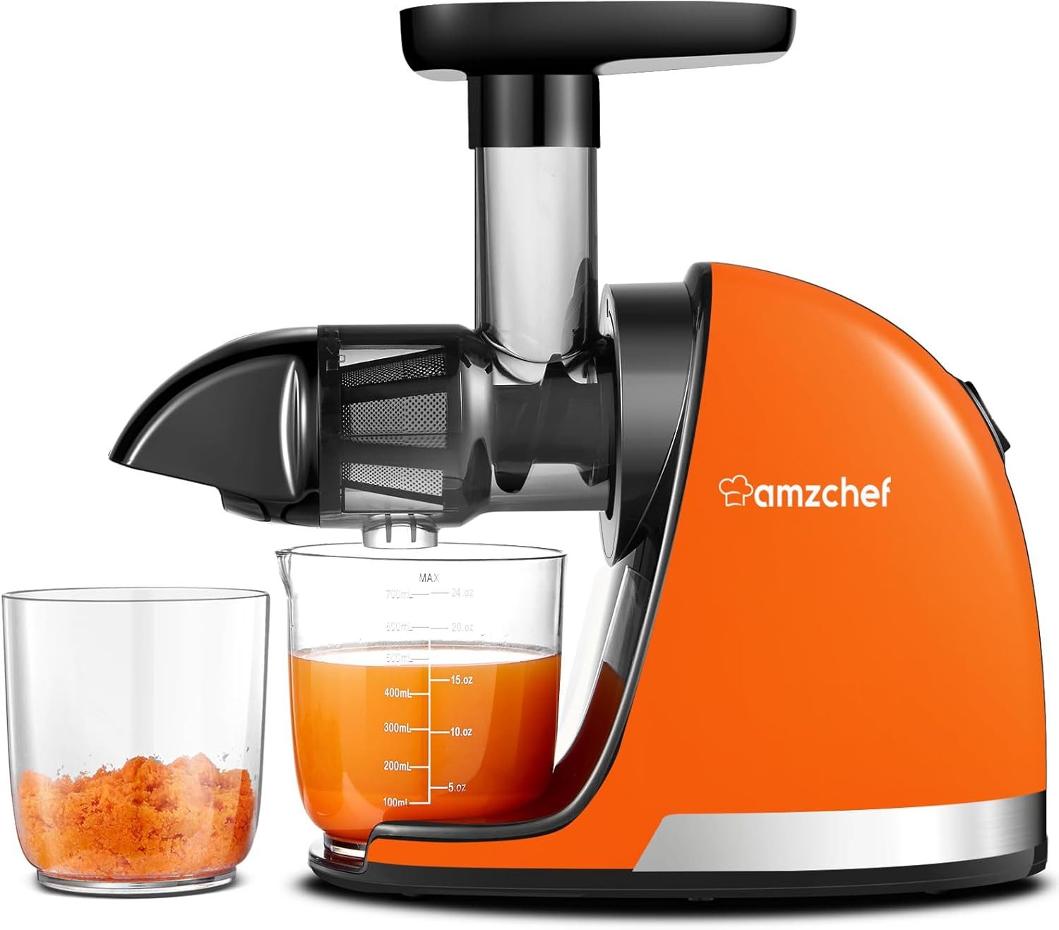 AMZCHEF Slow Juicer ZM1501 Entsafter für Obst & Gemüse 4-in-1 Saftpresse Edelstahlfilter, 150 W, 4-in-1, Schneckentechnologie, BPA-frei, Umkehrfunktion, leiser Betrieb