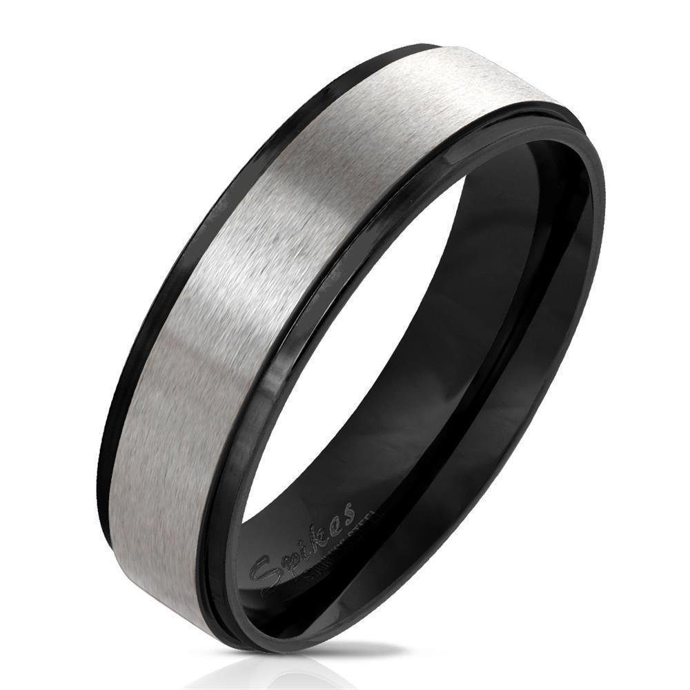 Fingerring Ring Silber gebürstet mit schwarzen Außenringen Unisex