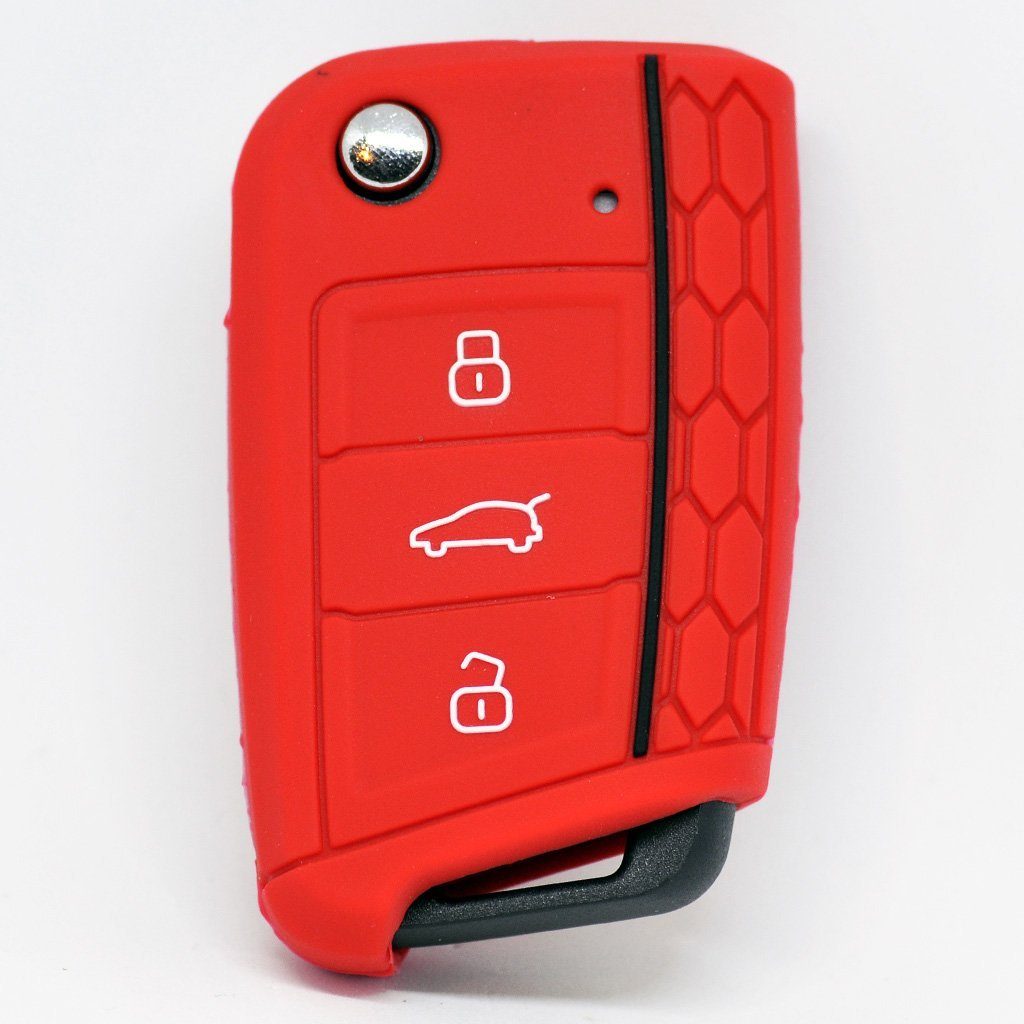 Schlüsseltasche Skoda Kodiaq mt-key Golf Autoschlüssel Octavia 6C Softcase Superb Schutzhülle 7 Polo Rot, Arona Leon Silikon für Ateca Seat