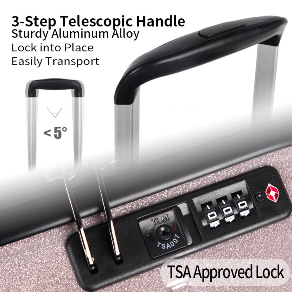 NEWCOM Hartschalen-Trolley Reisekoffer mit TSA Schloss Reflektorstoff Glanz Glitzer, 4 Rollen, Geräuschlose 360° Doppelrollen, 20 Zoll, Ultraleicht, ABS+PC, Rosa