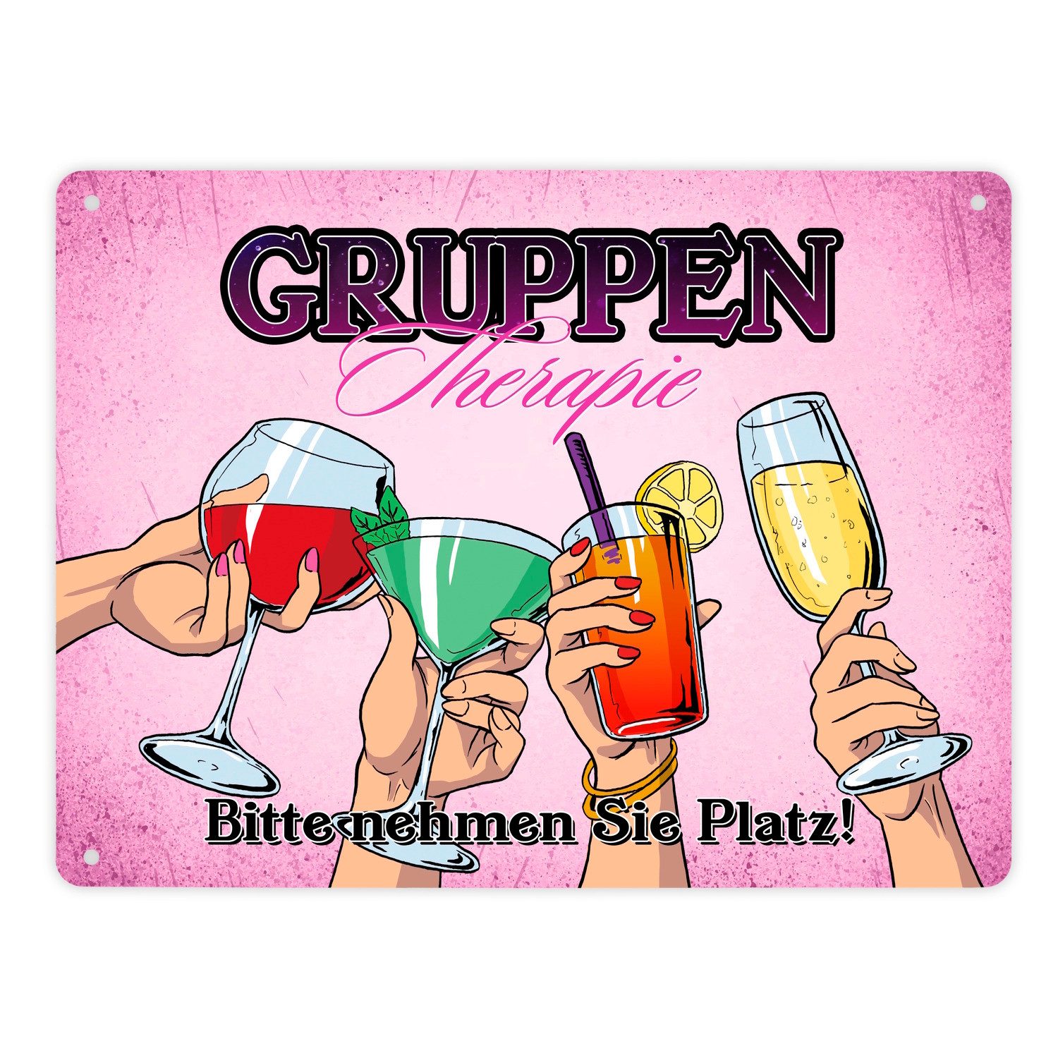 speecheese Metallschild Gruppentherapie für Frauen Metallschild XL in 21x28 cm im trendigen
