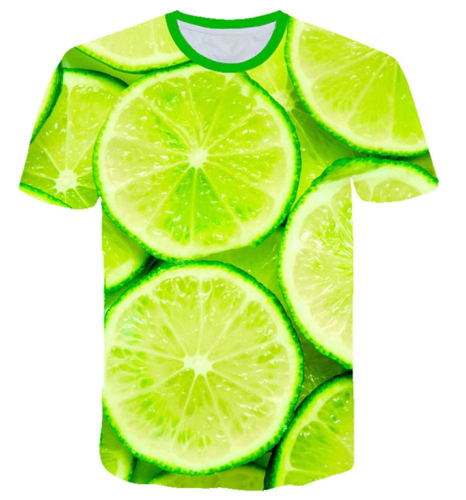 T-Shirt 3D-Druck T-Shirt (Unisex/rundhals) - Essen & Natur: Zitrone / Limette