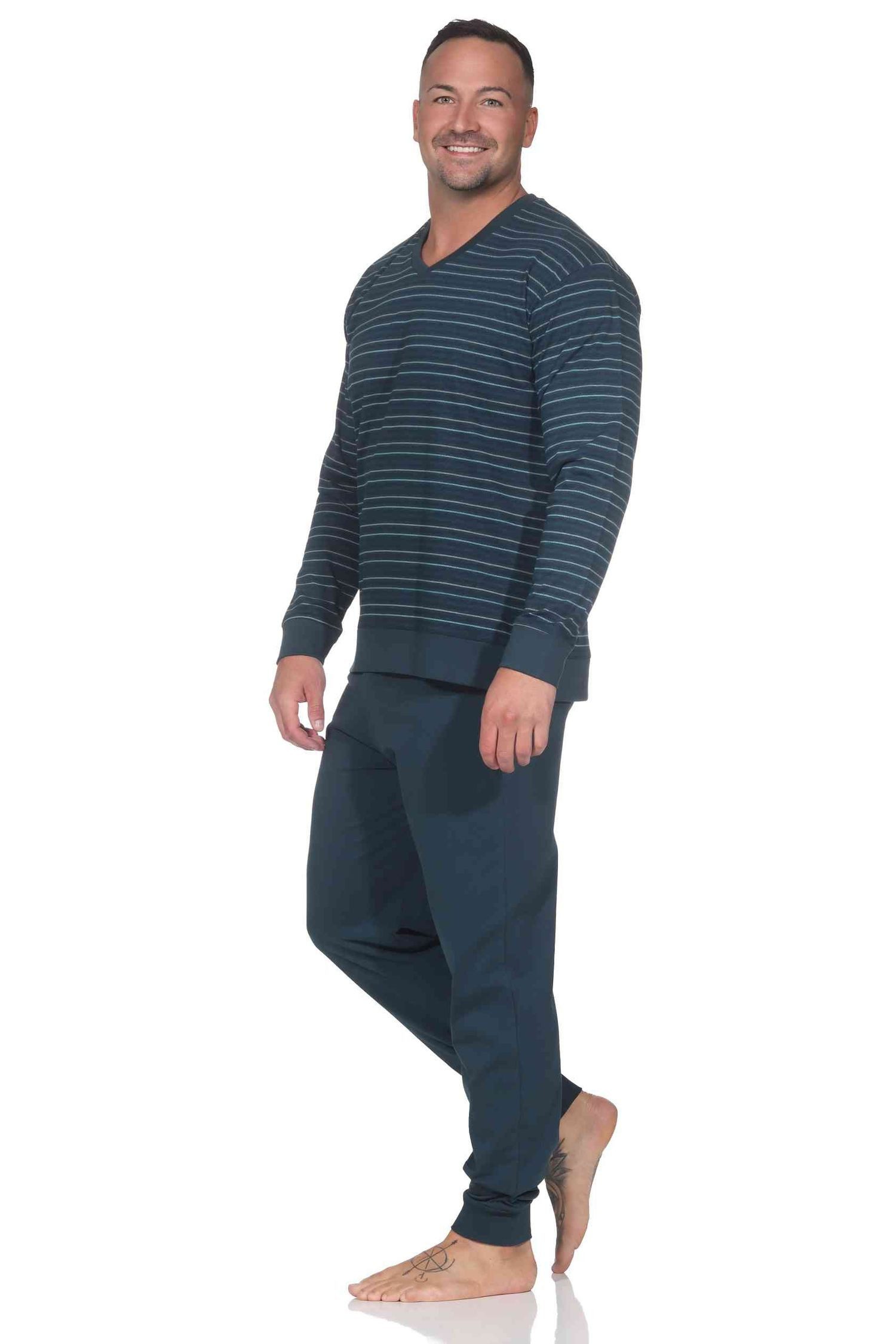 Normann Pyjama Normann Herren Pyjama lang mit Bündchen in Streifenoptik und günstig online kaufen