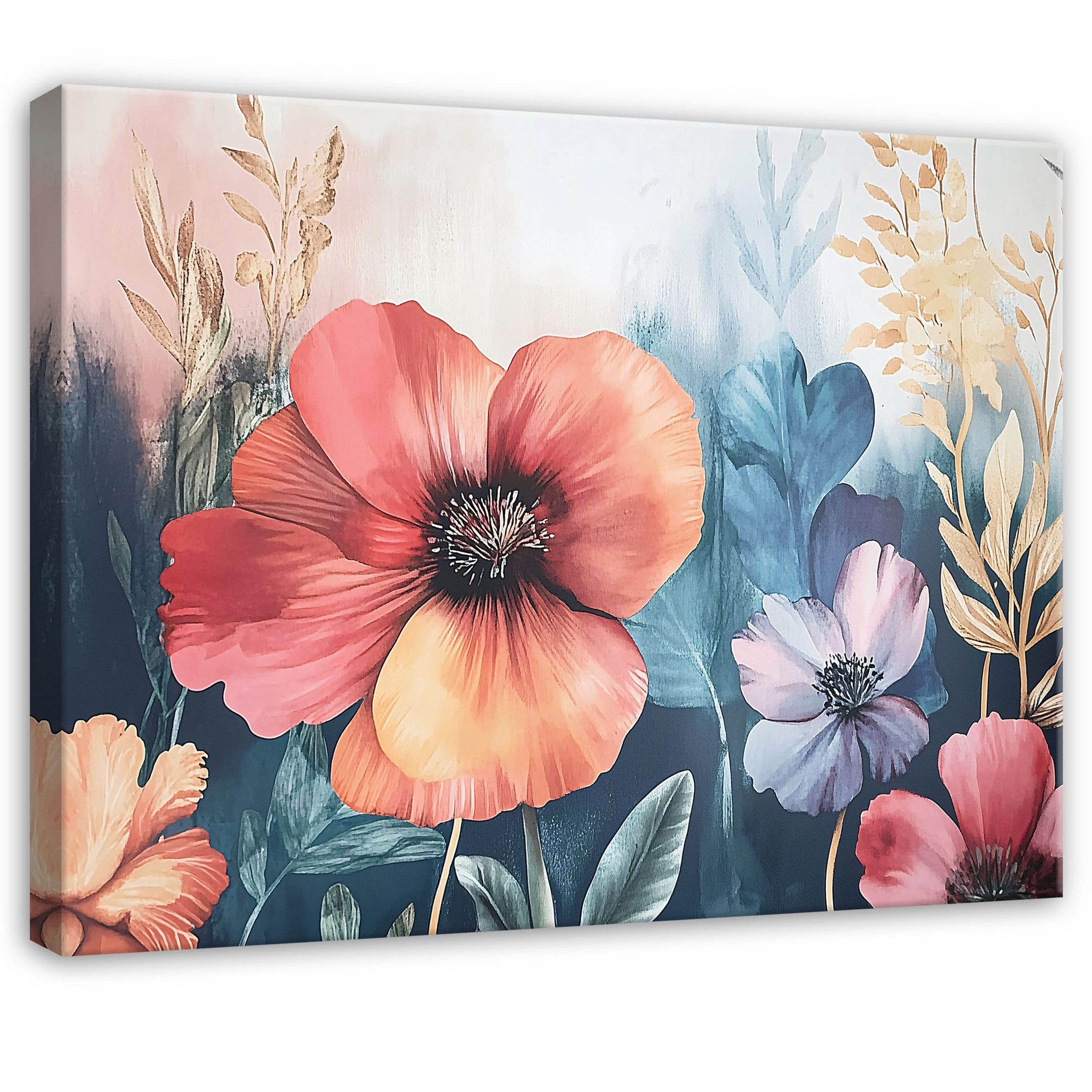 Wallarena Leinwandbild Blumen Aquarell Bunt Leinwand Bilder Wandbild XXL De günstig online kaufen