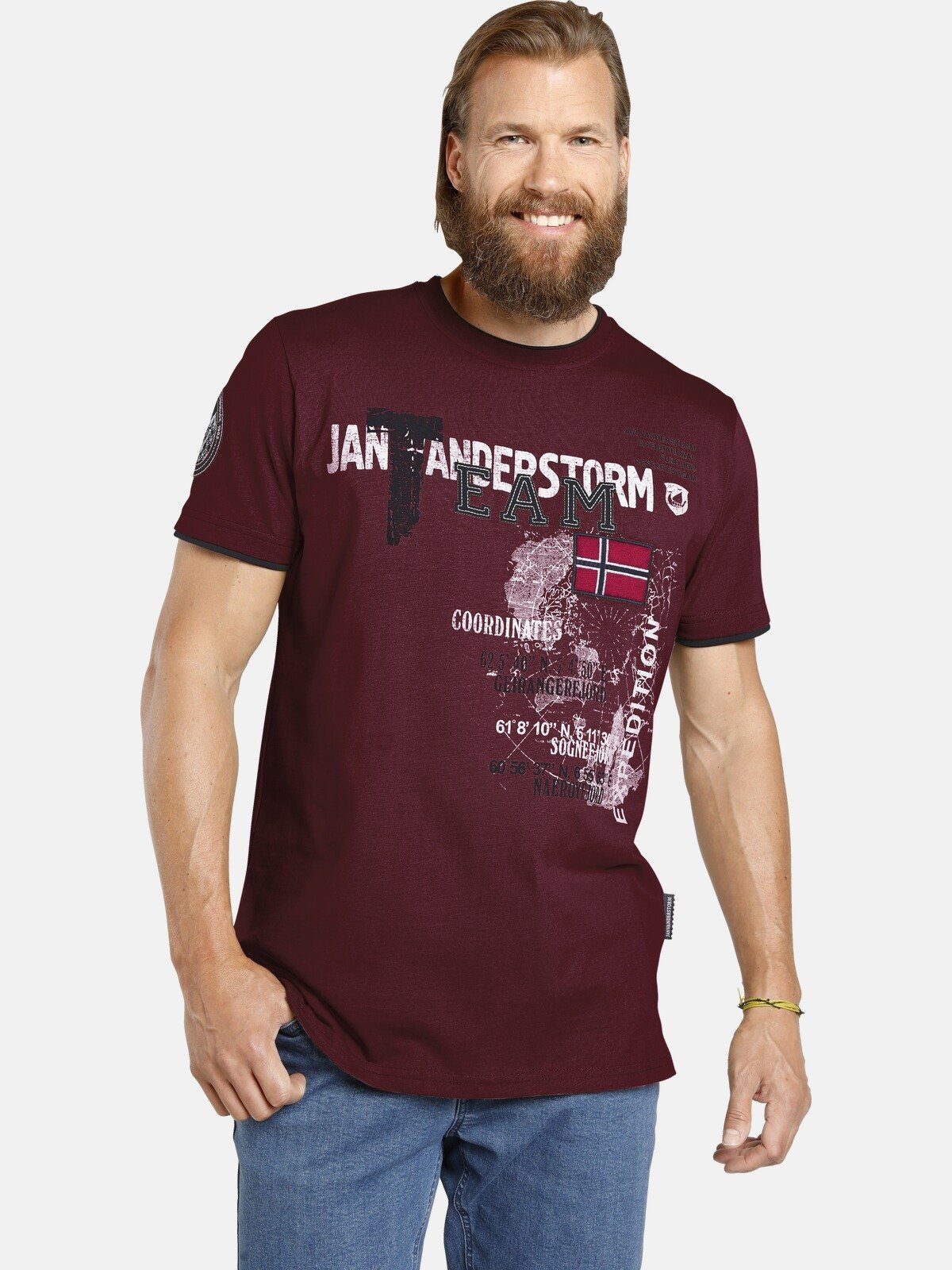 aus SÖLVE robustem Jan Vanderstorm dunkelrot T-Shirt Baumwolljersey